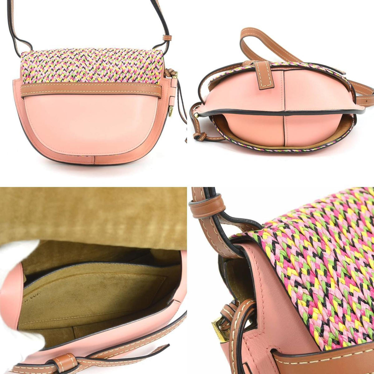 Loewe Multi-Color Pink Leather Raffia Shoulder Bag (Pre-Owned)