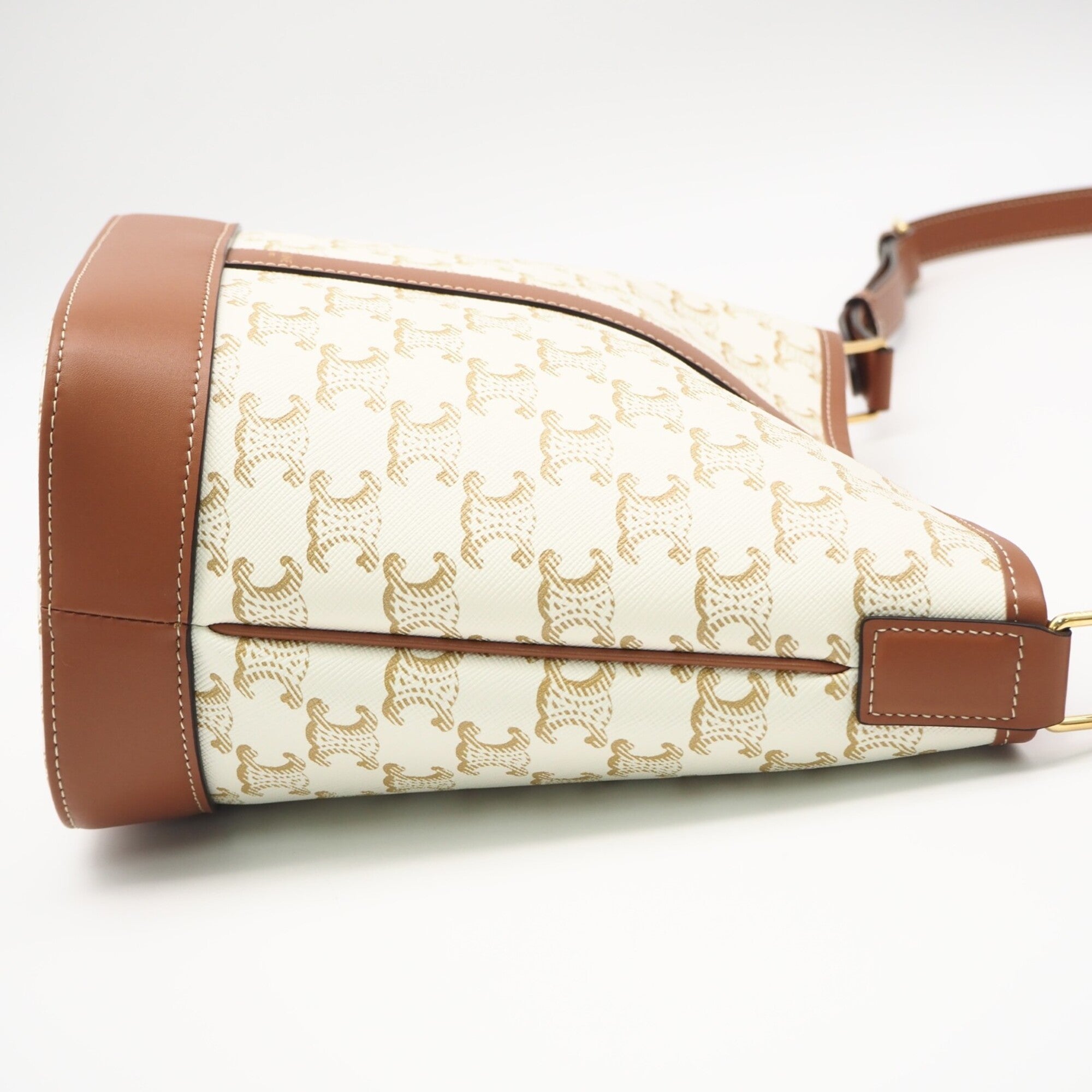 Celine Beige White Coated Canvas Leather Shoulder Bag (Pre-Owned)