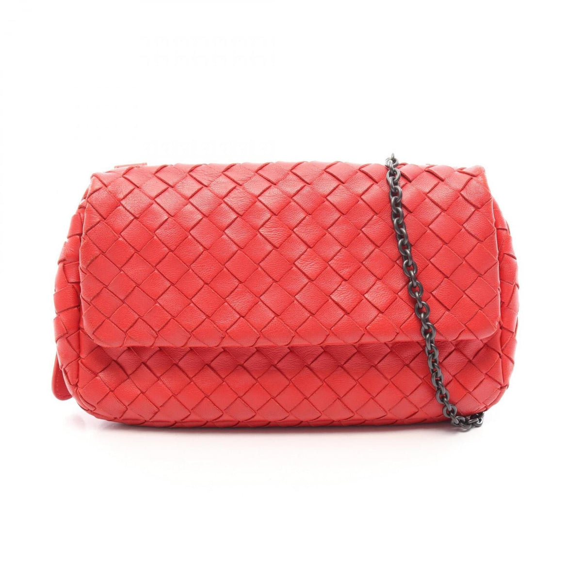 Bottega Veneta Intrecciato Red Color Leather Shoulder Bag (Pre-Owned)