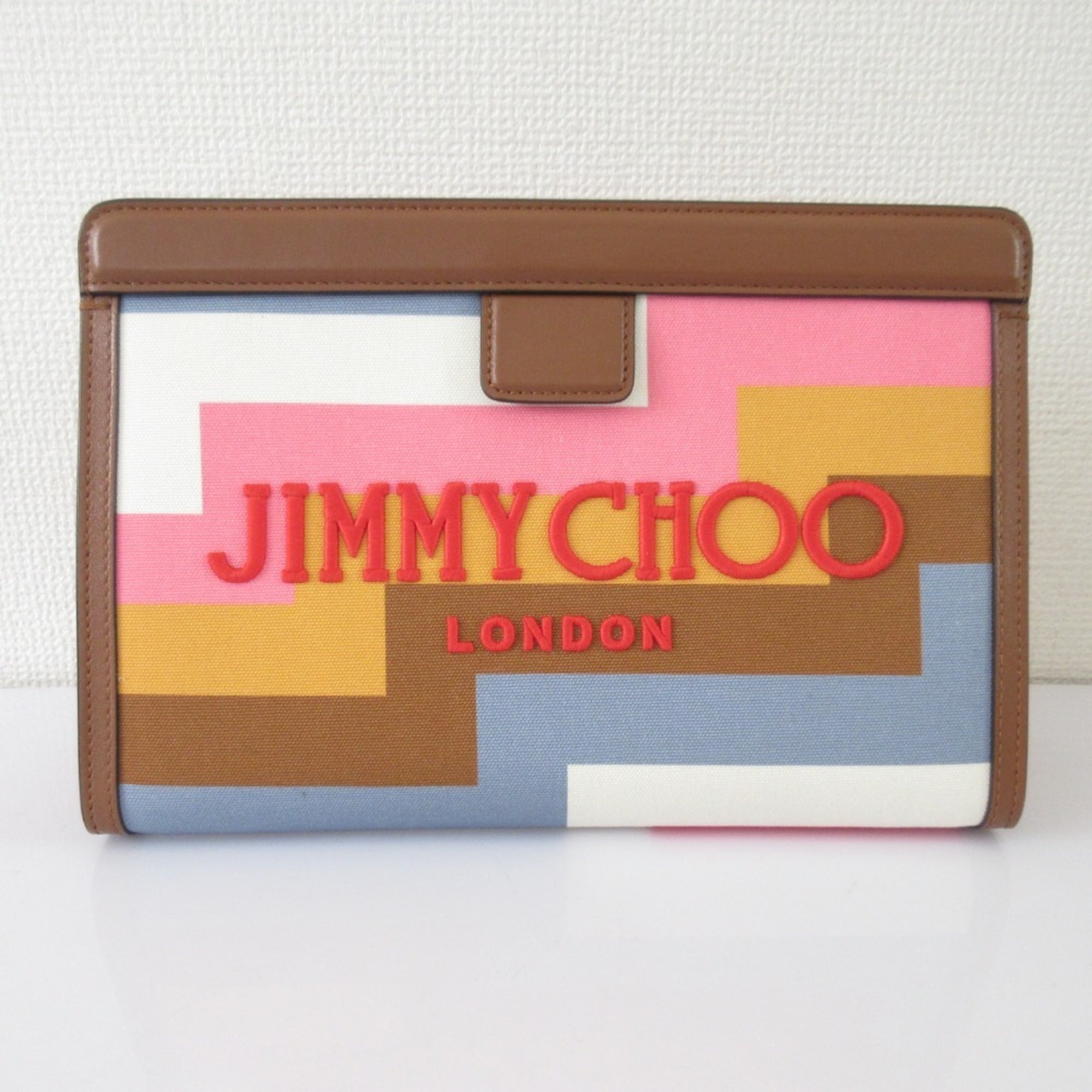 Jimmy Choo Multi-Color Canvas Clutch Bag Handbag Pouch (Pre-Owned)