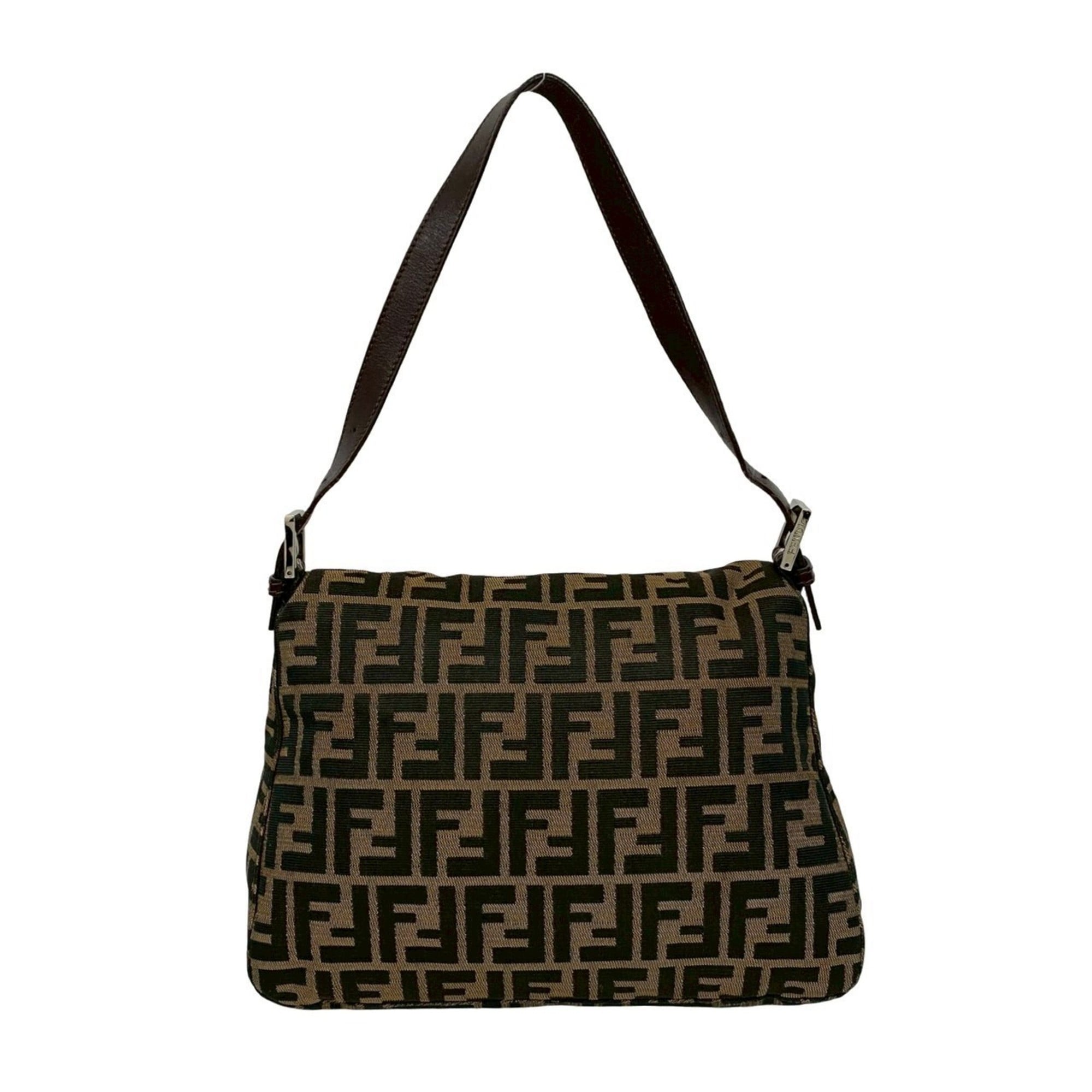 Fendi Black Brown Canvas Leather Shoulder Bag (Pre-Owned)