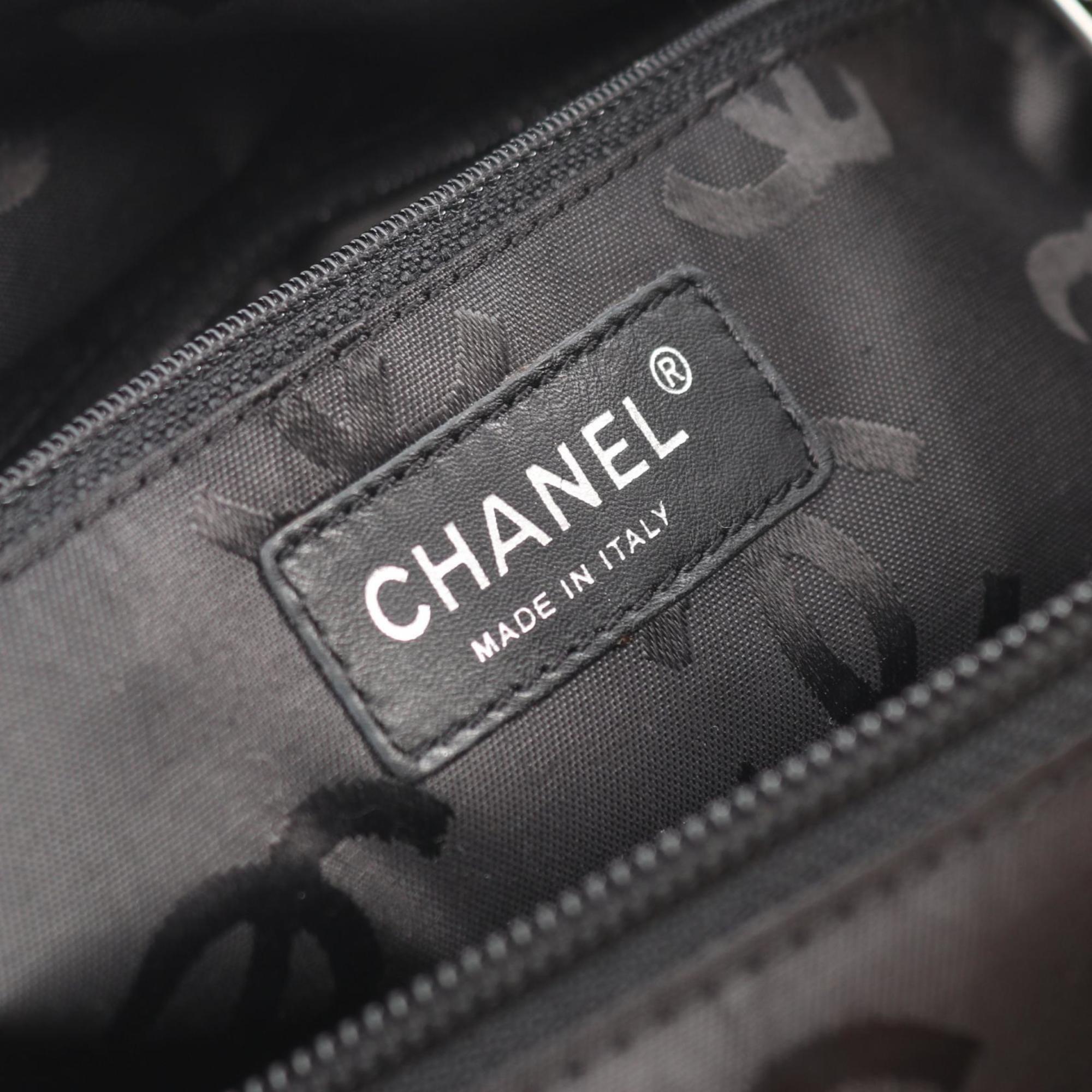 Chanel Beige Black Leather Handbag Tote Bag (Pre-Owned)