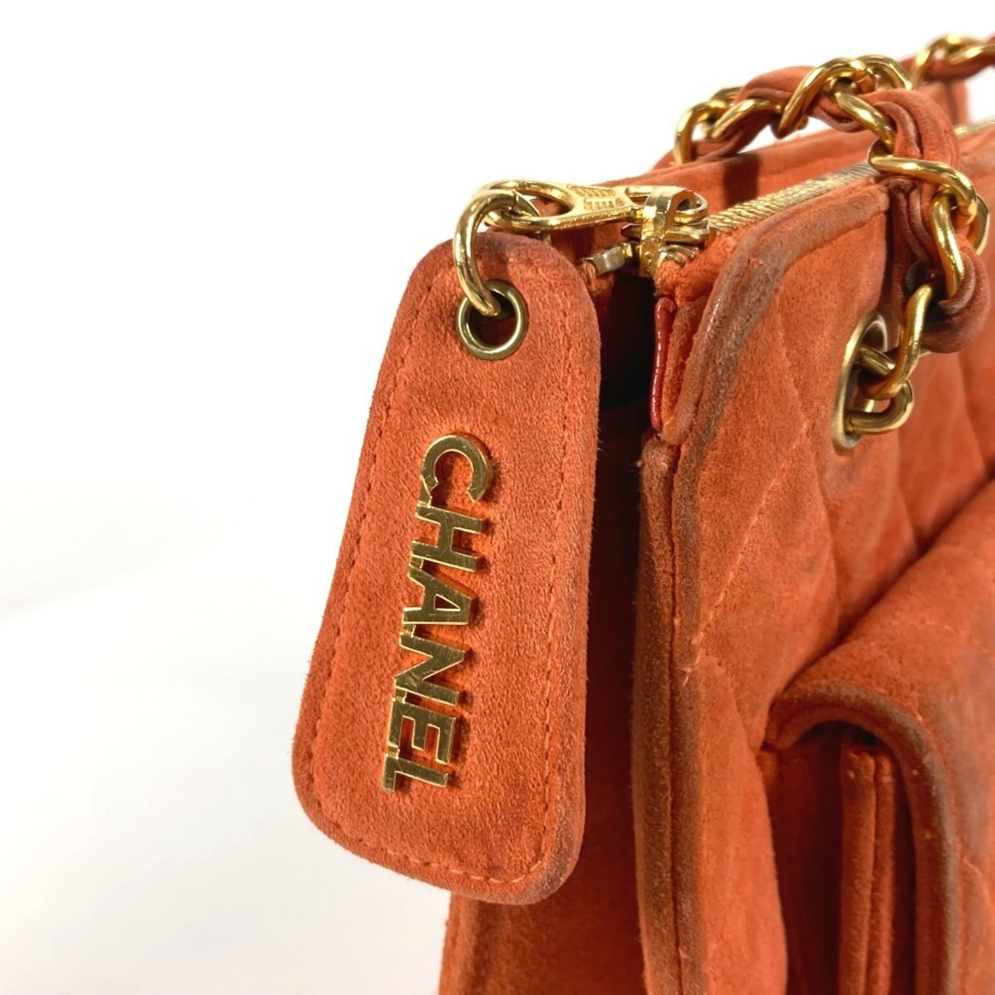 Chanel Orange Suede Handbag Shoulder Bag (Pre-Owned)