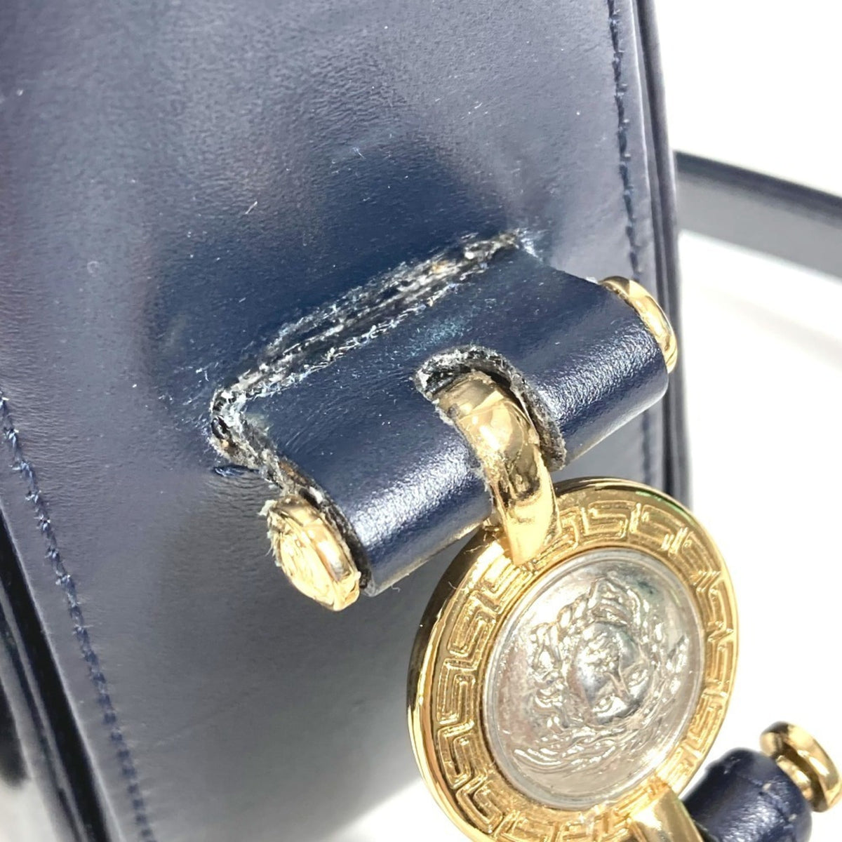 Versace Navy Leather Shoulder Bag (Pre-Owned)
