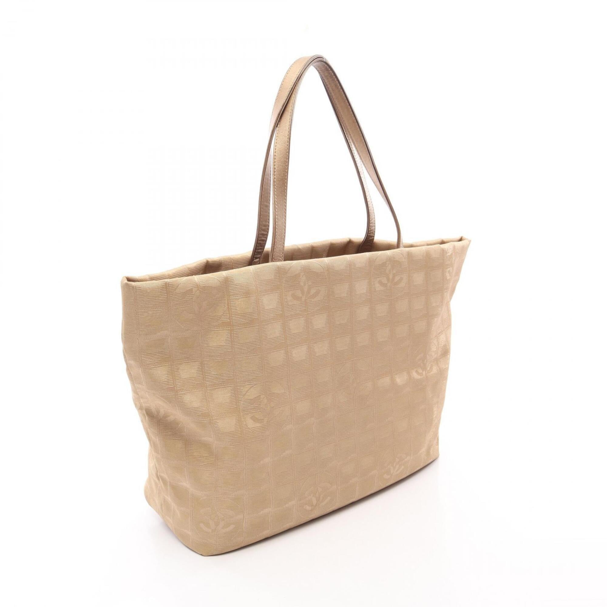 Chanel Gold Leather Nylon Canvas Handbag Tote Bag (Pre-Owned)