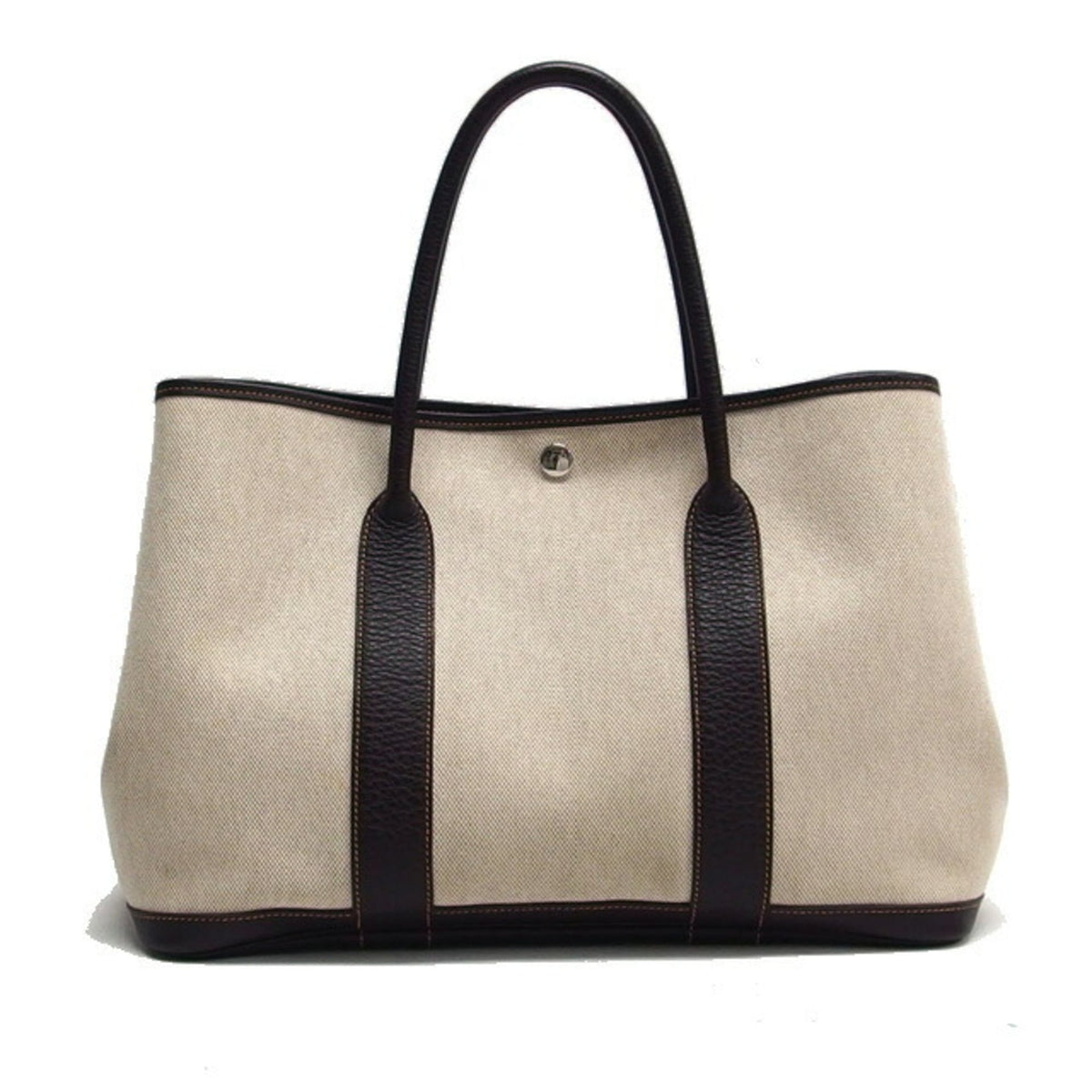 Hermes Garden Beige Dark Brown Toile H Leather Handbag Tote Bag (Pre-Owned)
