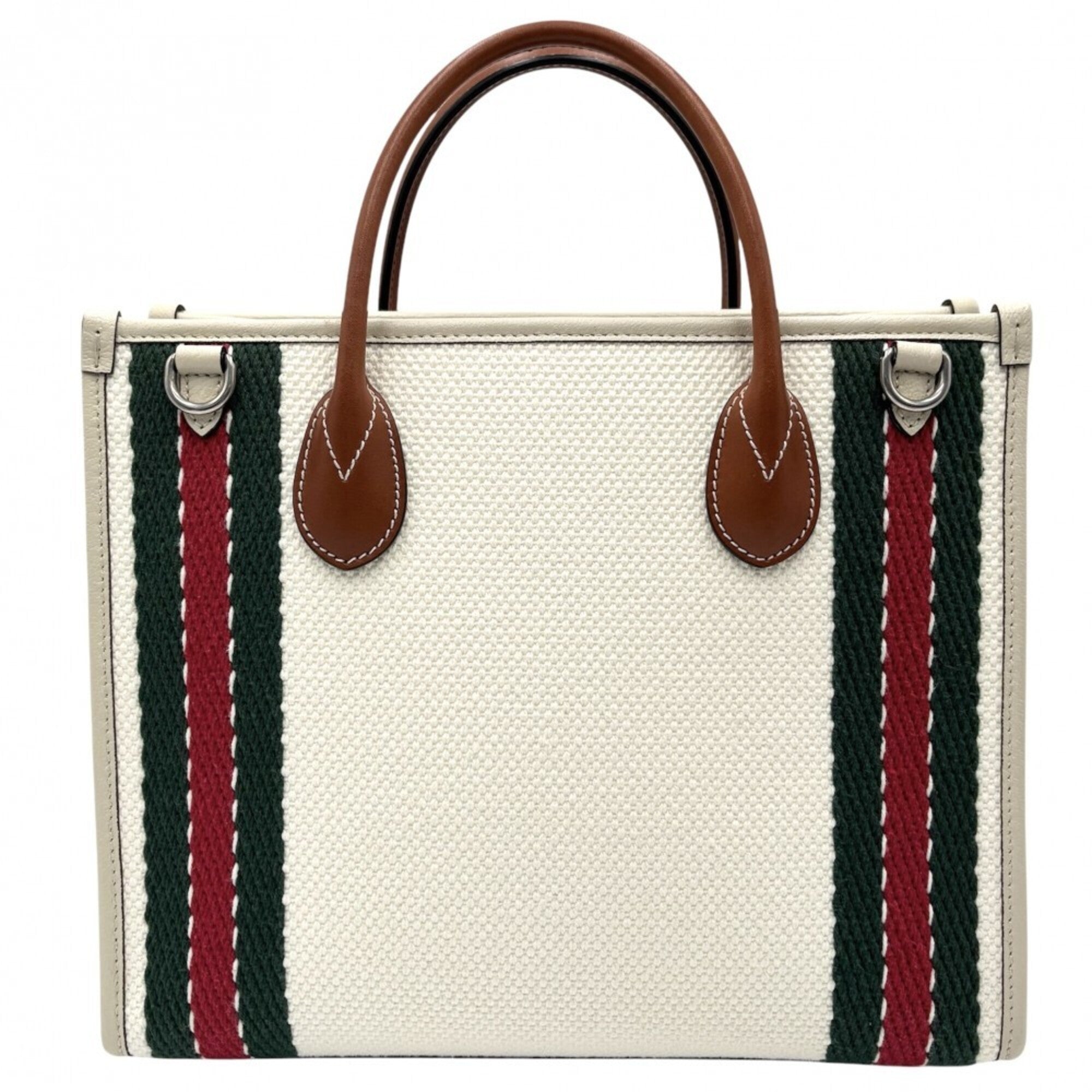 Gucci Ivory Canvas Leather Handbag Shoulder Bag Tote Bag (Pre-Owned)