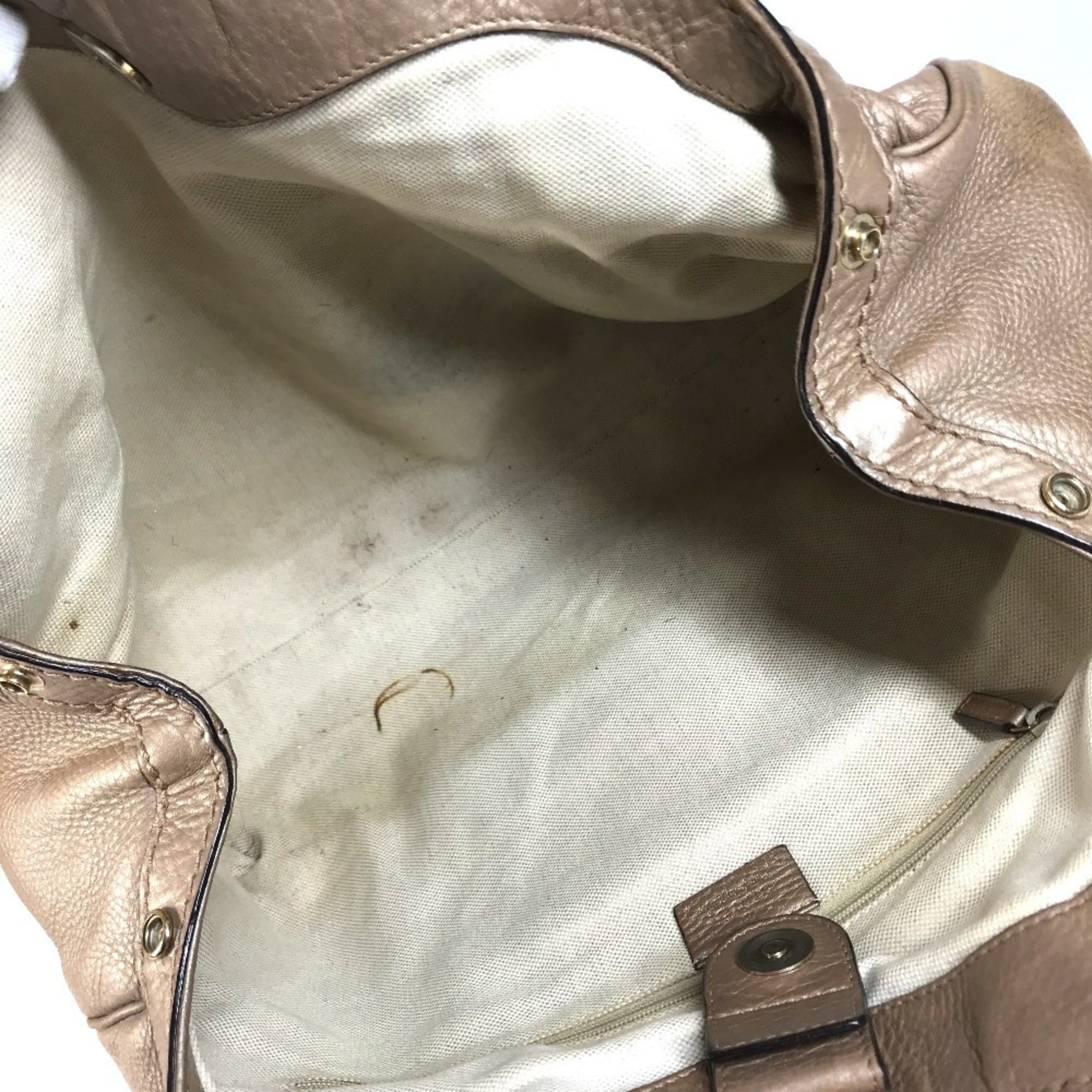 Gucci Beige Pink Metallic Pink Leather Shoulder Bag Tote Bag (Pre-Owned)