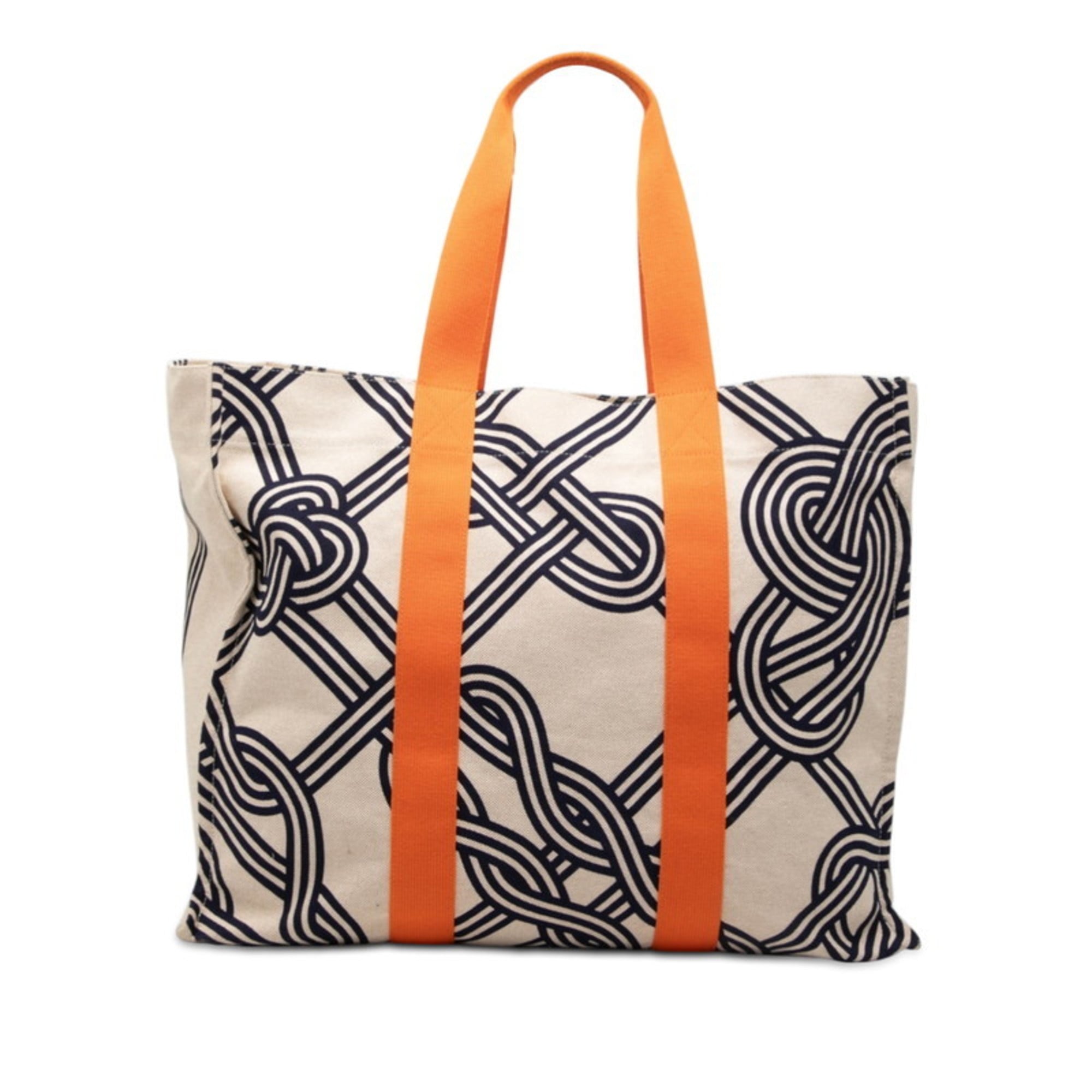 Hermes Beige Navy Orange Cotton Tote Bag (Pre-Owned)