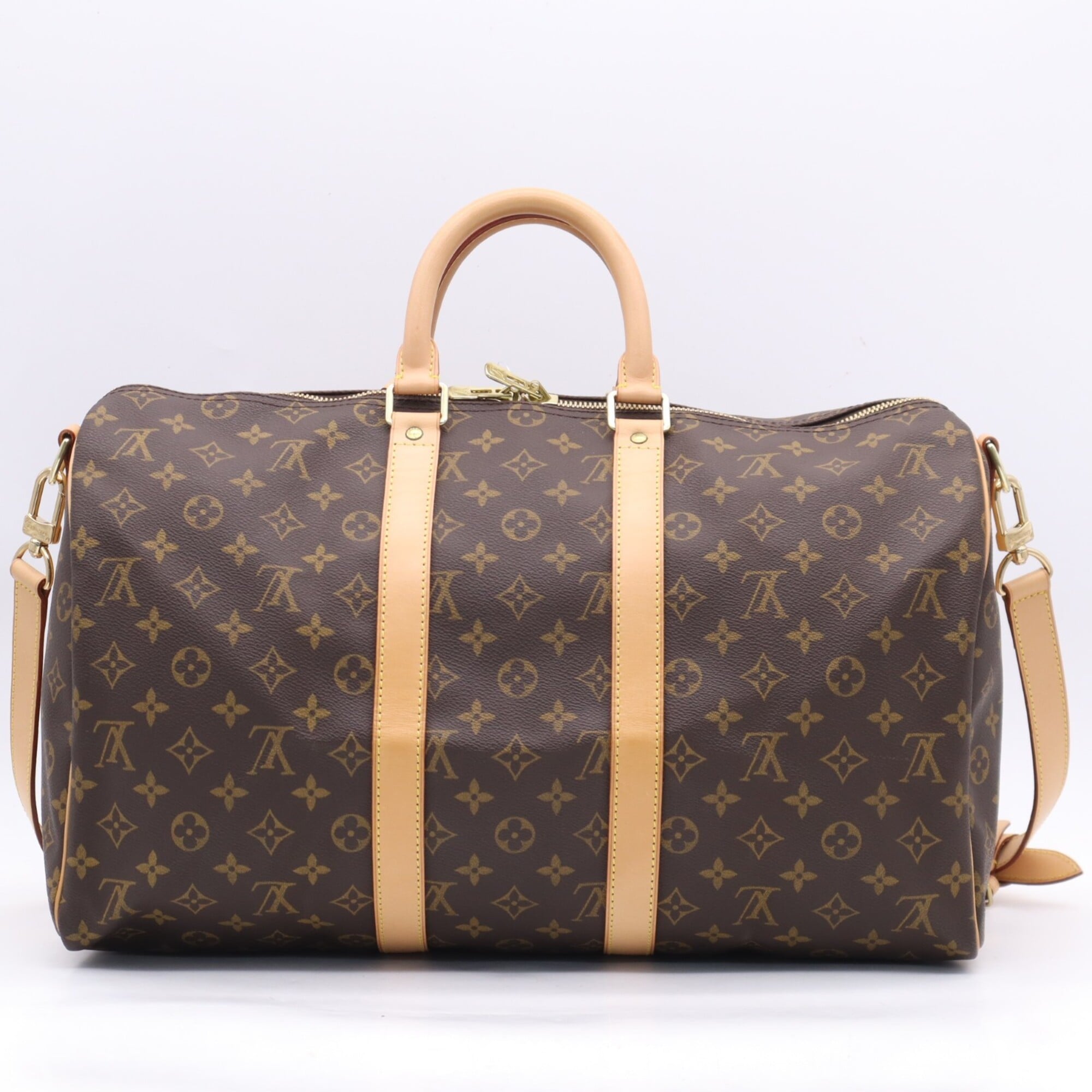 Louis Vuitton Beige Brown Coated Canvas Boston Bag (Pre-Owned)