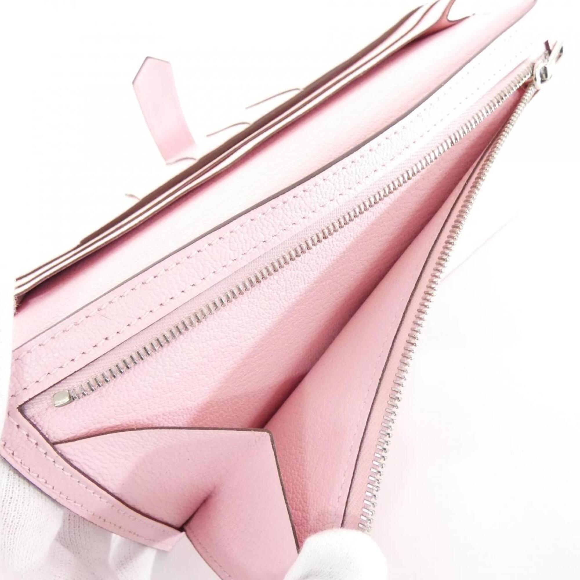 Hermes Rose Sakura Chevre Leather Long Wallet (Bi-Fold) (Pre-Owned)
