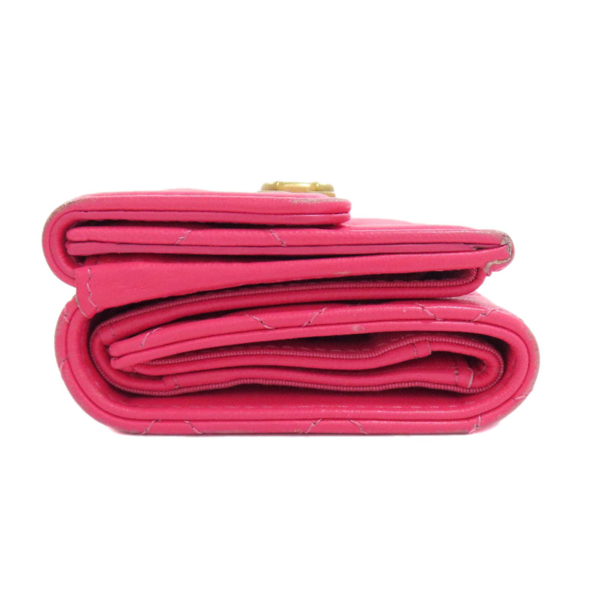 Chanel Boy Chanel Pink Leather Wallet (Tri-Fold) (Pre-Owned)