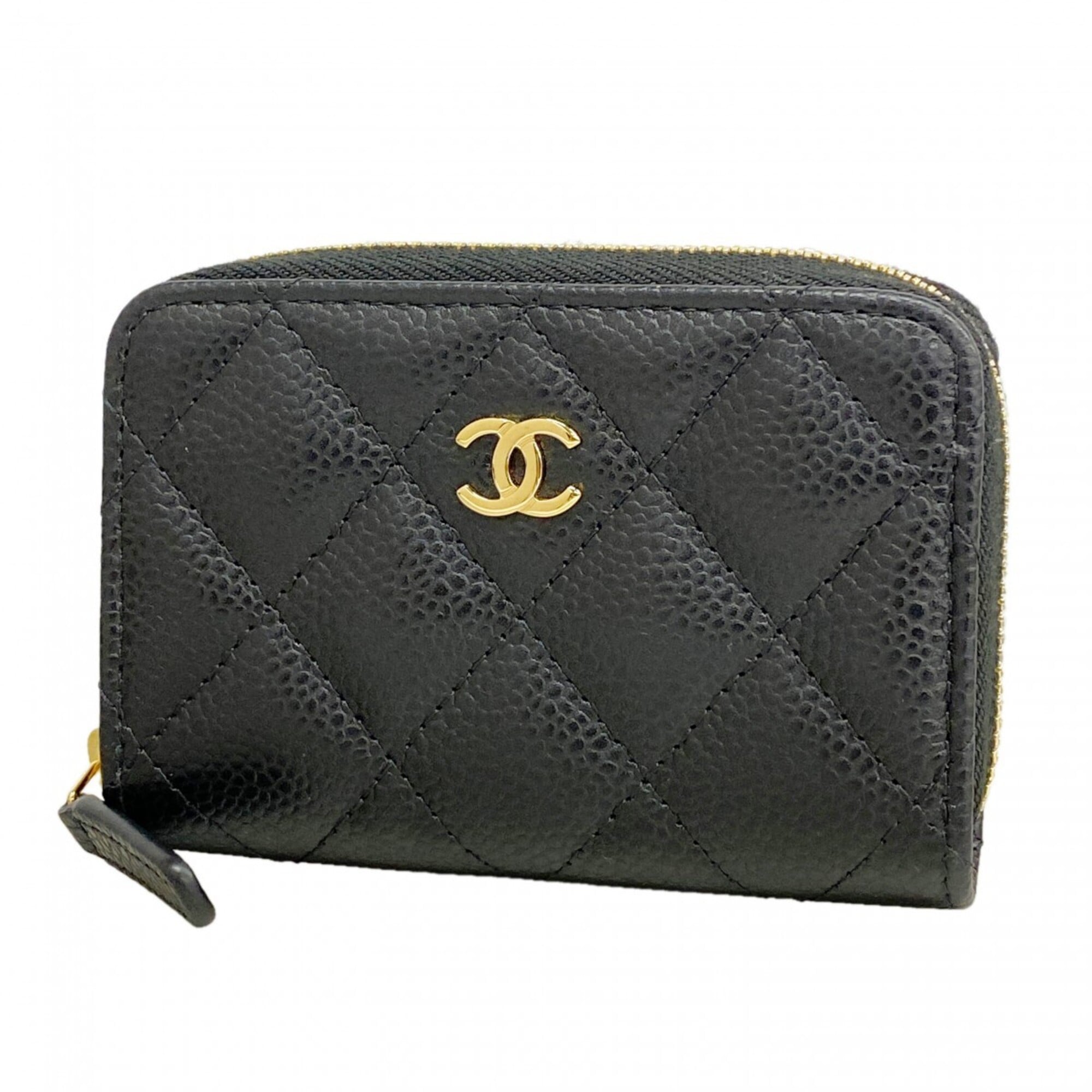 Chanel Black Grained Calfskin Wallet (Tri-Fold) (Pre-Owned)