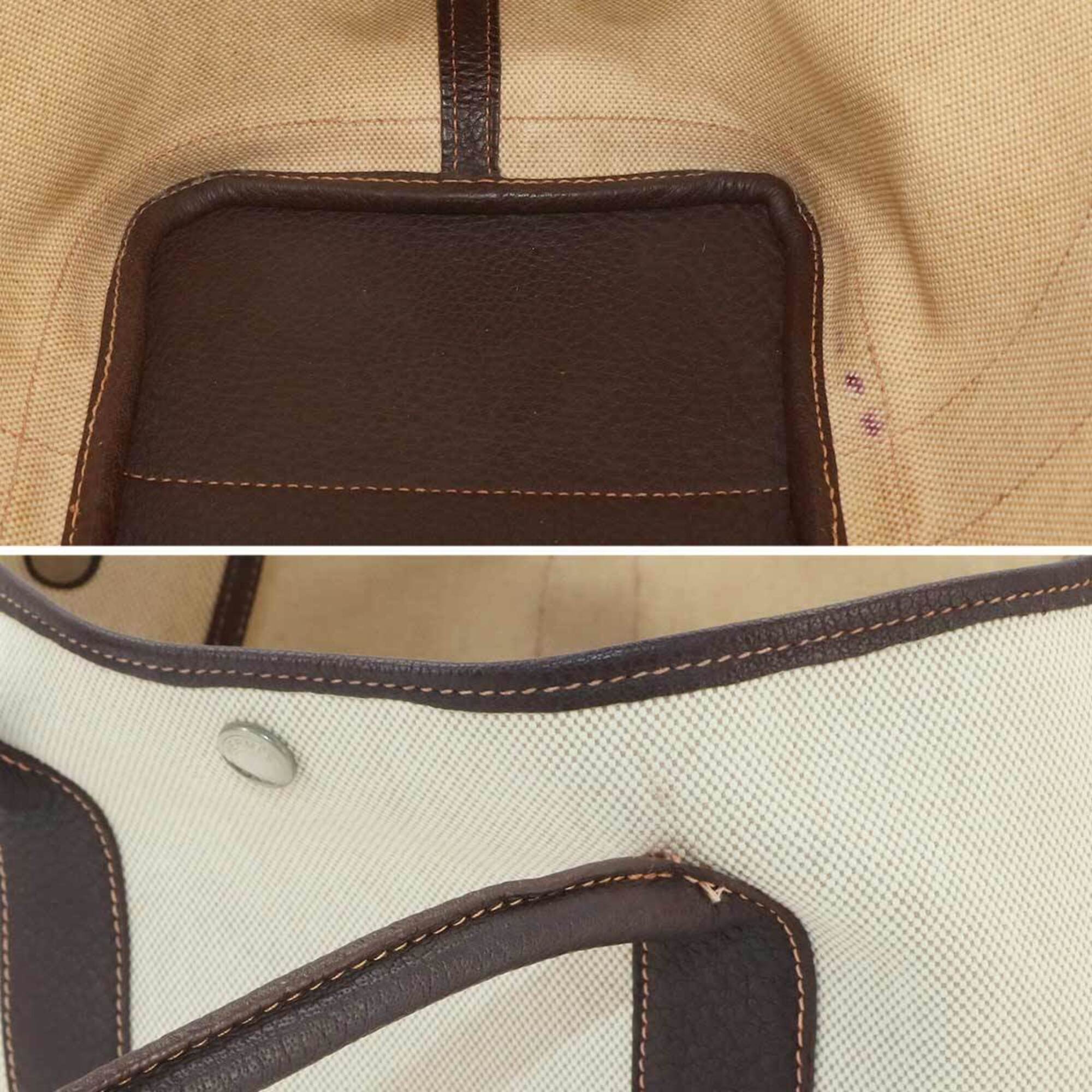 Hermes Marron Natural Toile H Leather Handbag Tote Bag (Pre-Owned)