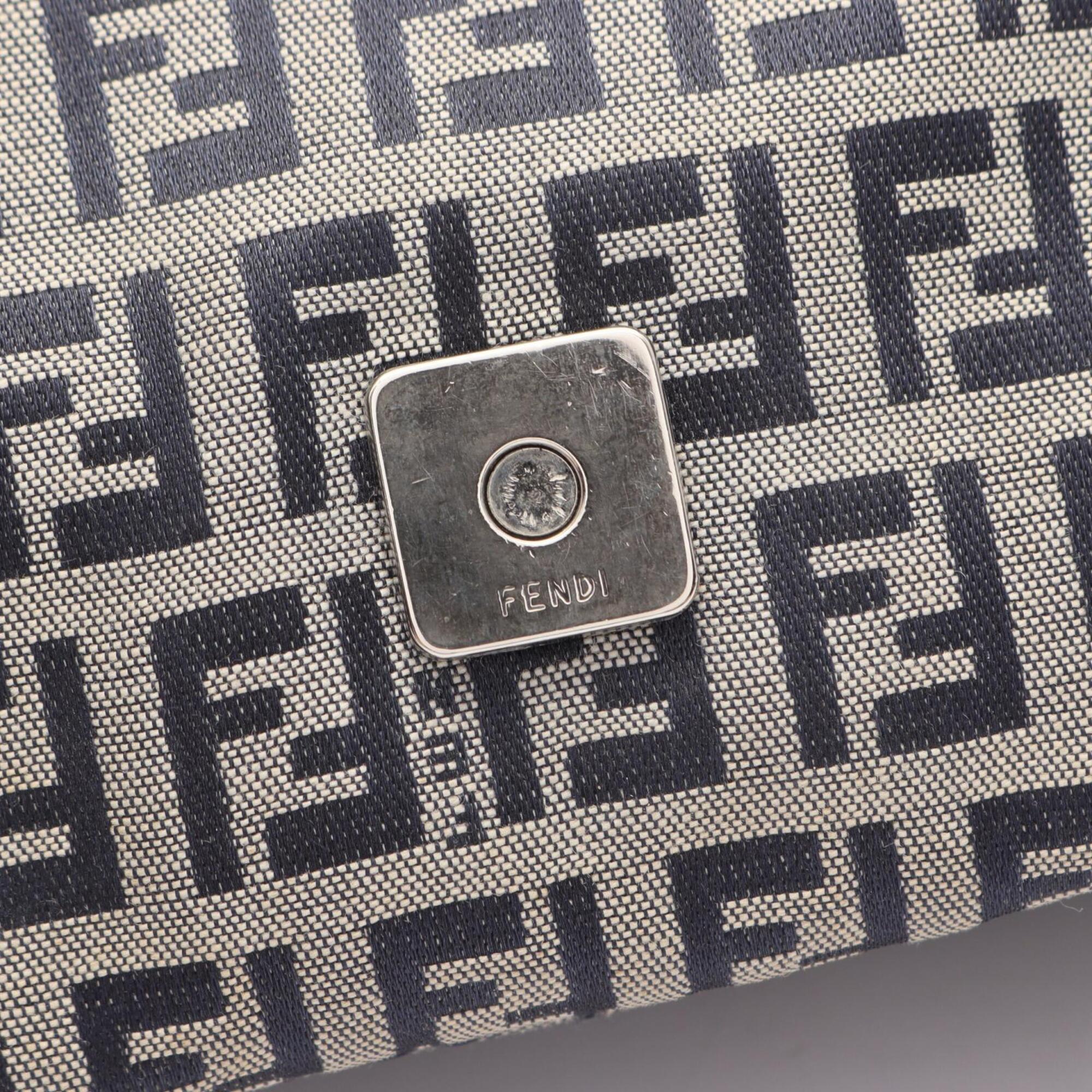 Fendi Gray Navy Canvas Leather Handbag Shoulder Bag (Pre-Owned)