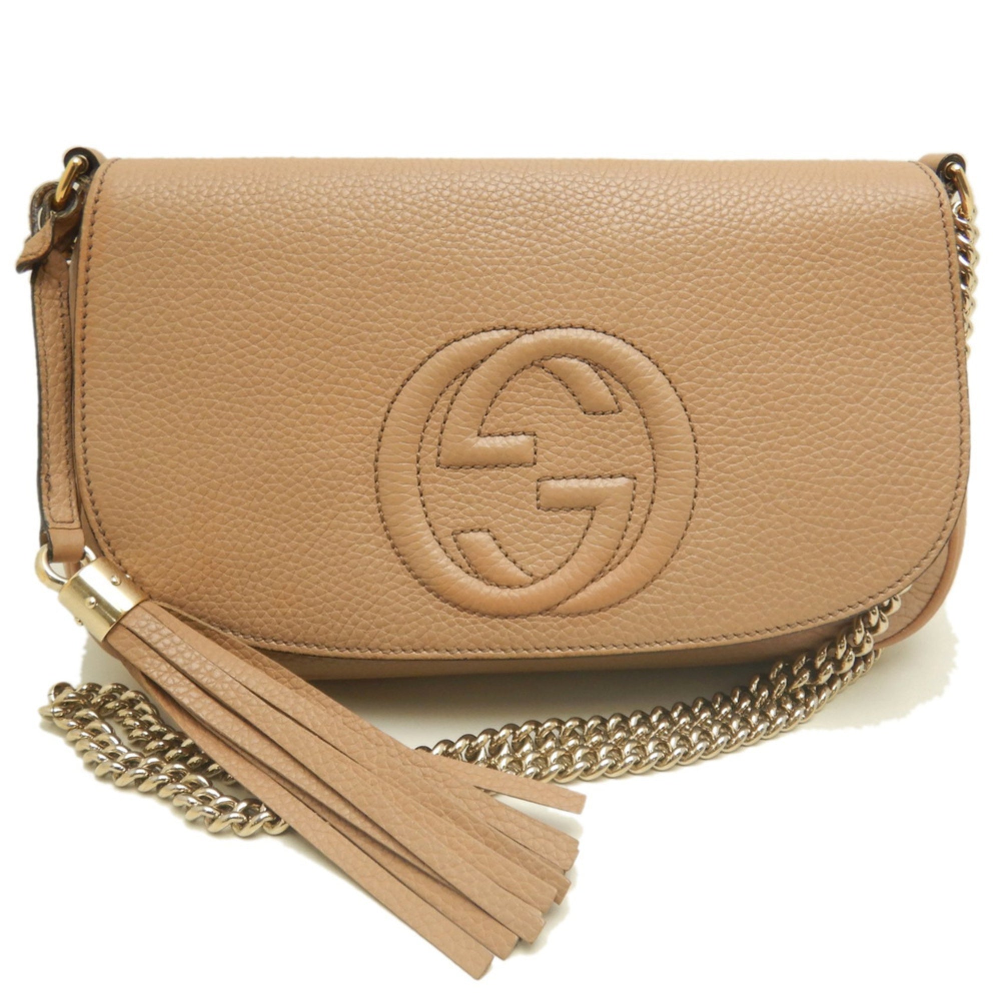 Gucci Pink Beige Leather Shoulder Bag (Pre-Owned)