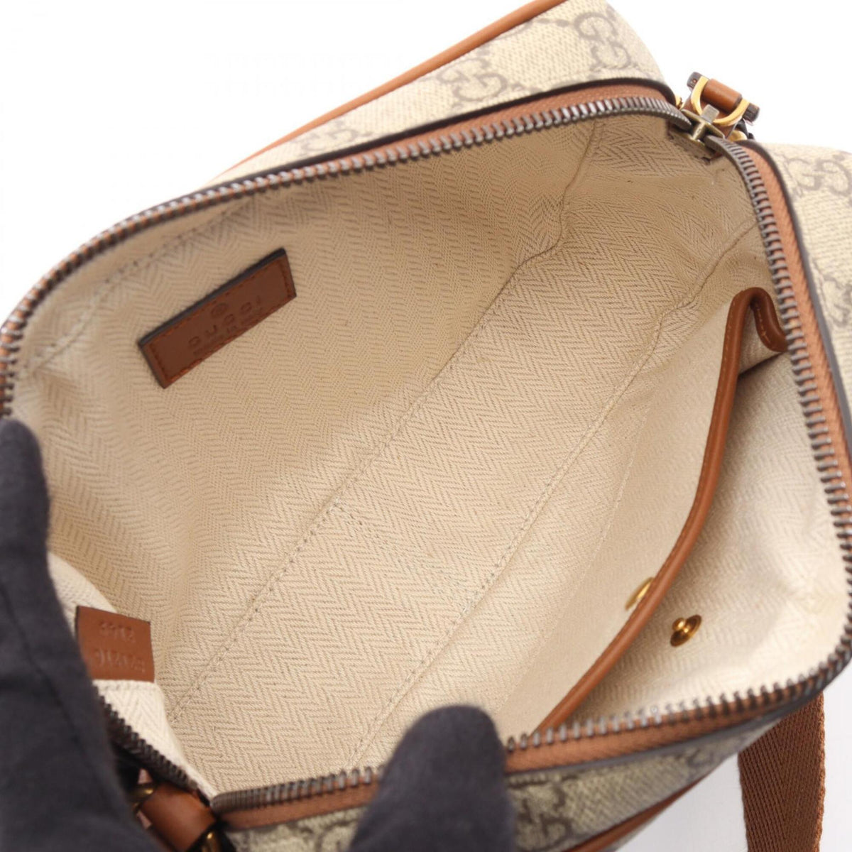 Gucci Beige Brown Coated Canvas Leather Handbag Shoulder Bag (Pre-Owned)