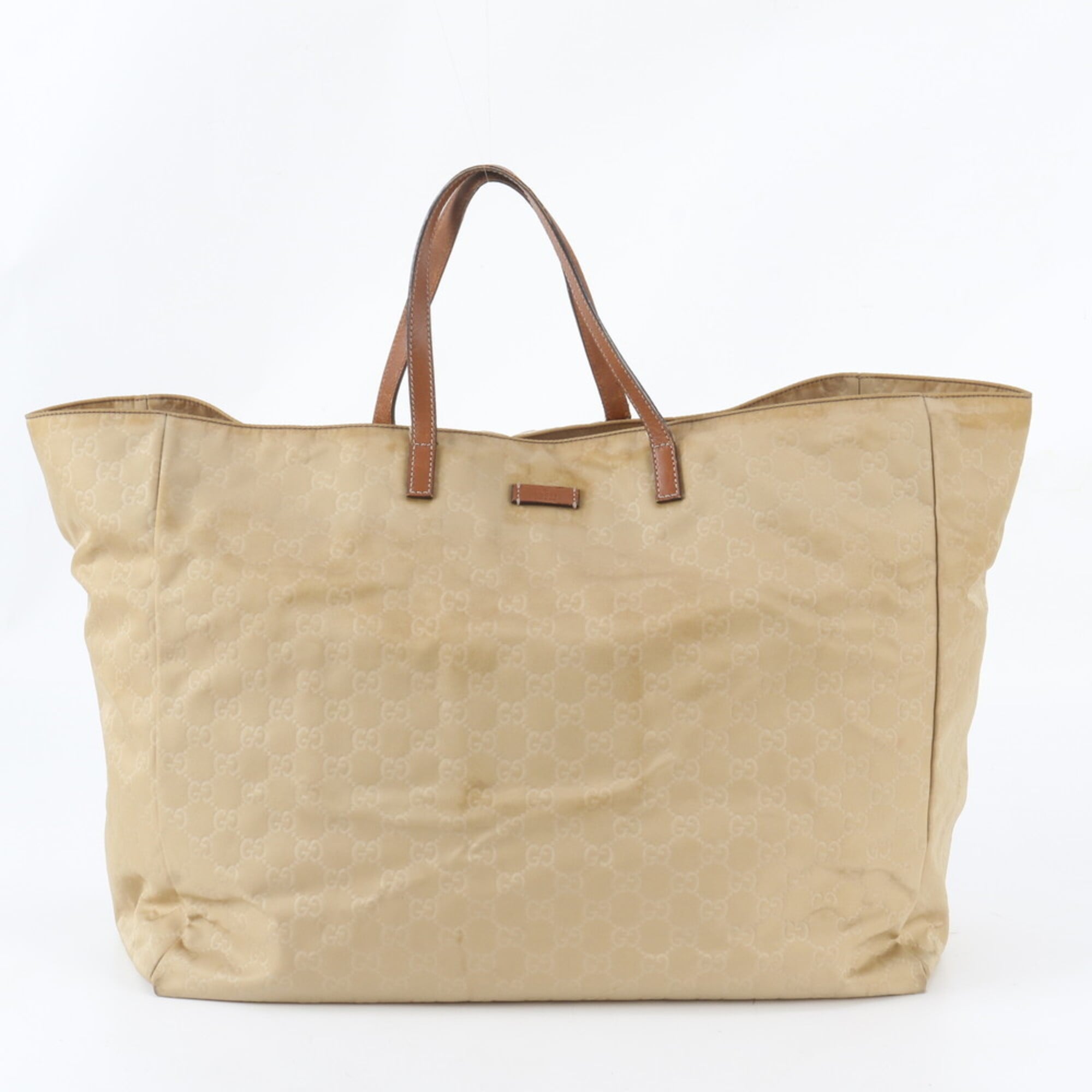 Gucci Beige Nylon Leather Handbag Tote Bag (Pre-Owned)