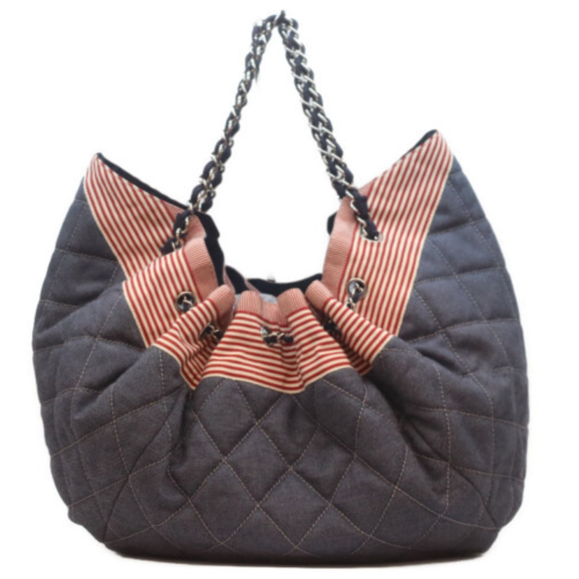 Chanel Navy Red Color Canvas Shoulder Bag (Pre-Owned)