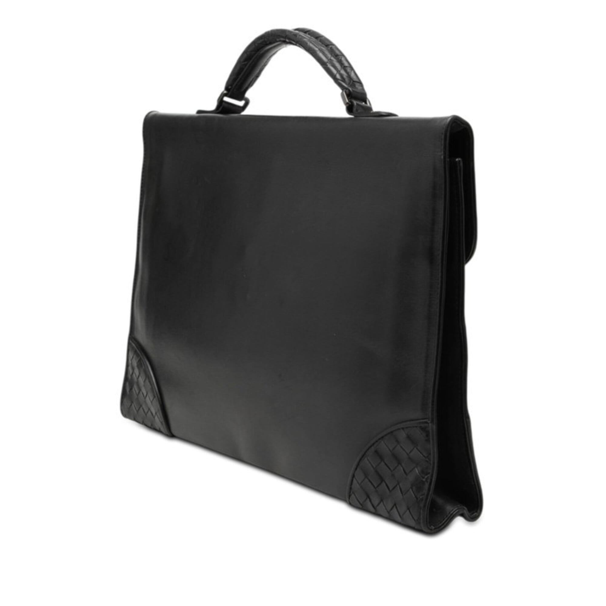 Bottega Veneta Black Intrecciato Leather Briefcase (Pre-Owned)