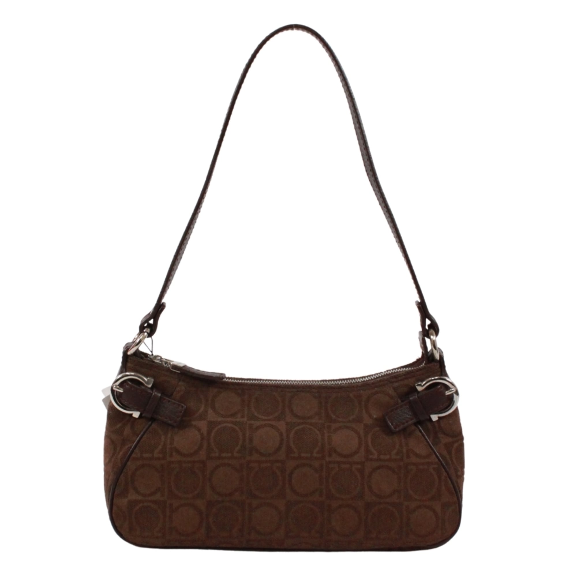 Salvatore Ferragamo Brown Canvas Leather Handbag Pouch (Pre-Owned)