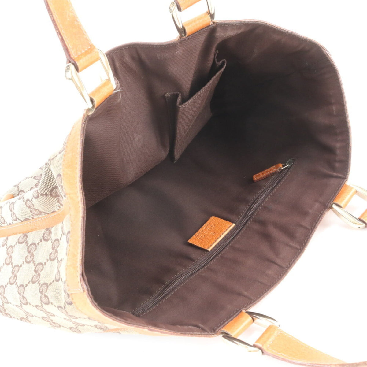 Gucci Brown Leather Canvas Handbag Tote Bag (Pre-Owned)