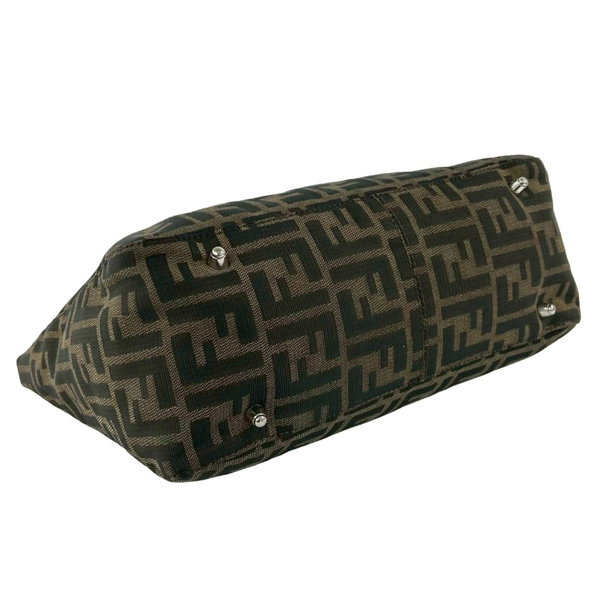 Fendi Black Brown Canvas Leather Handbag Tote Bag (Pre-Owned)