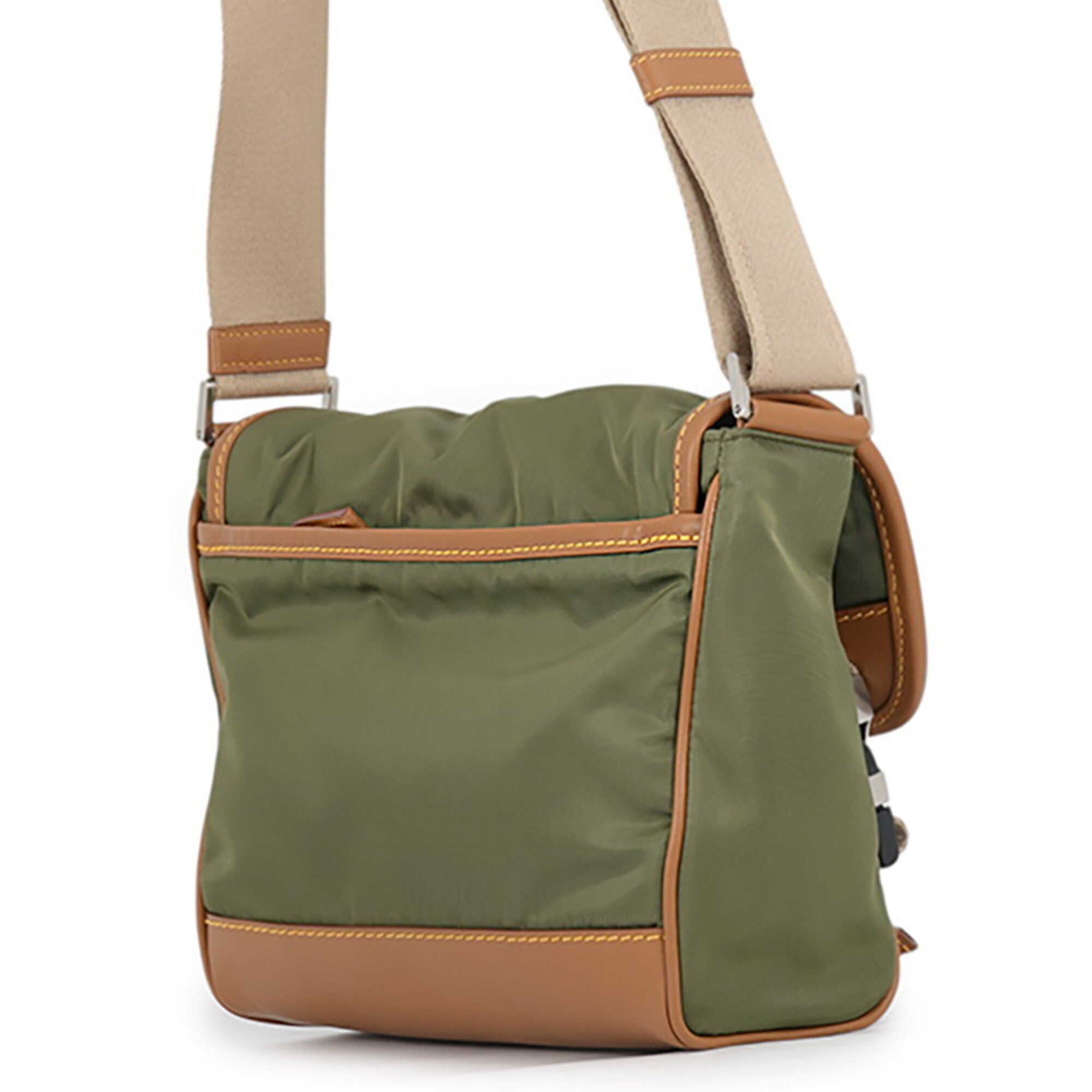 Prada Saffiano Green Nylon Leather Handbag Shoulder Bag (Pre-Owned)