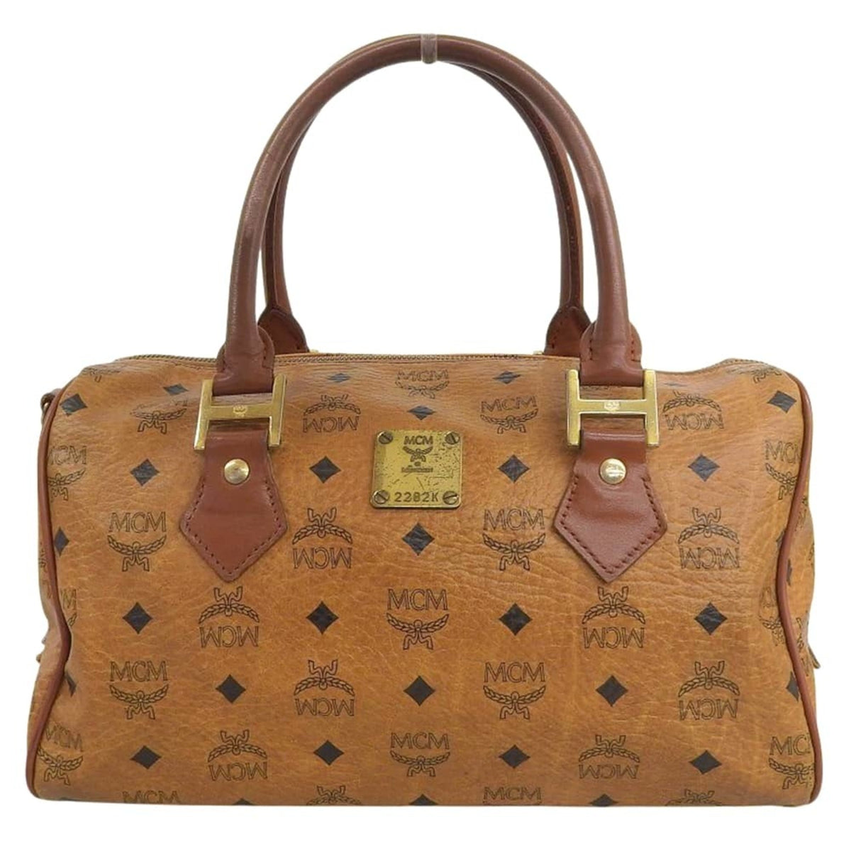 Mcm Visetos Brown Canvas Boston Bag Handbag (Pre-Owned)