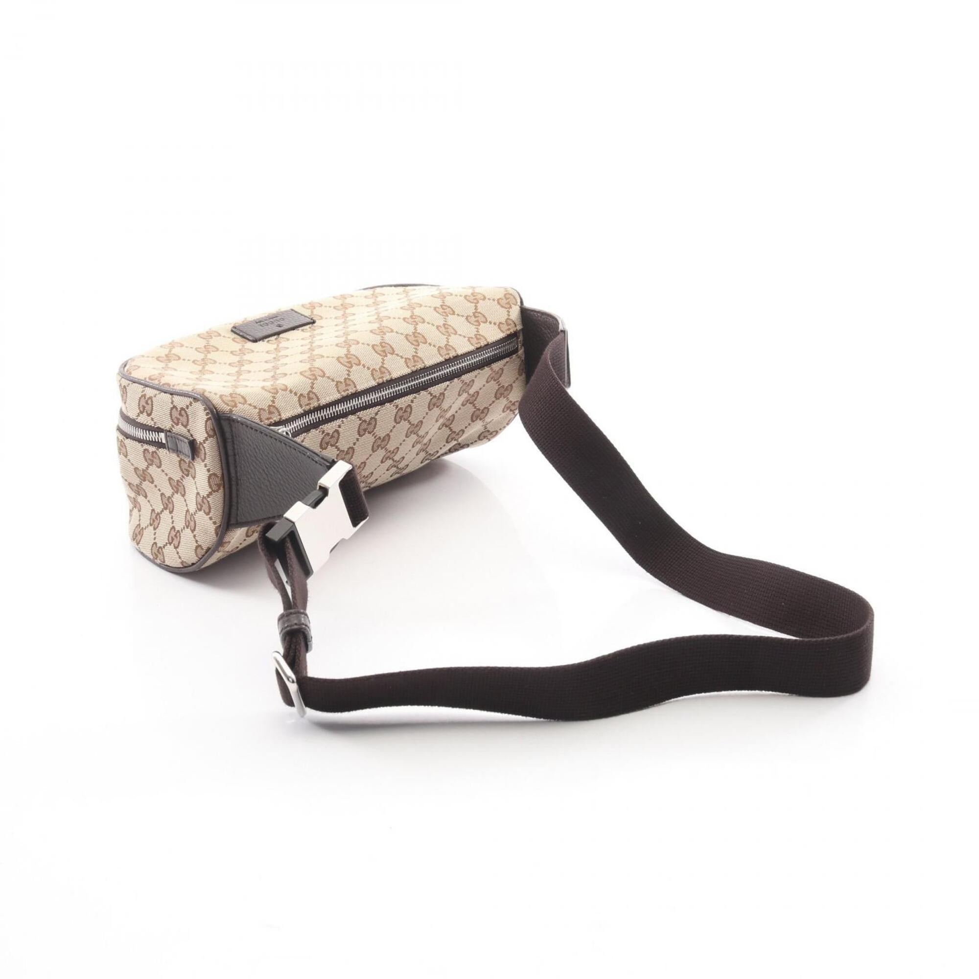 Gucci Beige Brown Canvas Leather Fanny Pack Handbag (Pre-Owned)