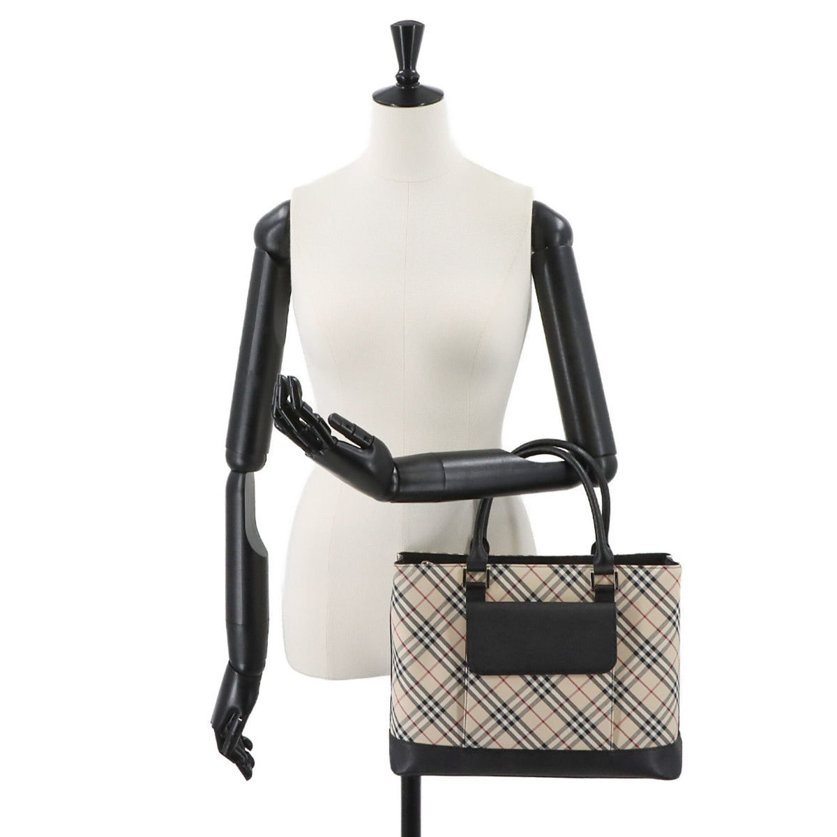 Burberry Beige Black Canvas Handbag (Pre-Owned)