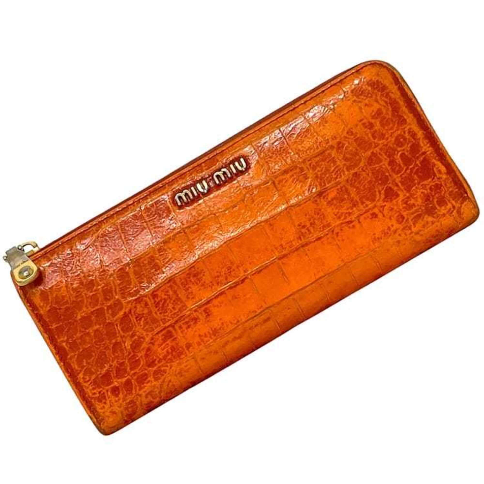 Miu Miu Orange Leather Long Wallet (Bi-Fold) (Pre-Owned)