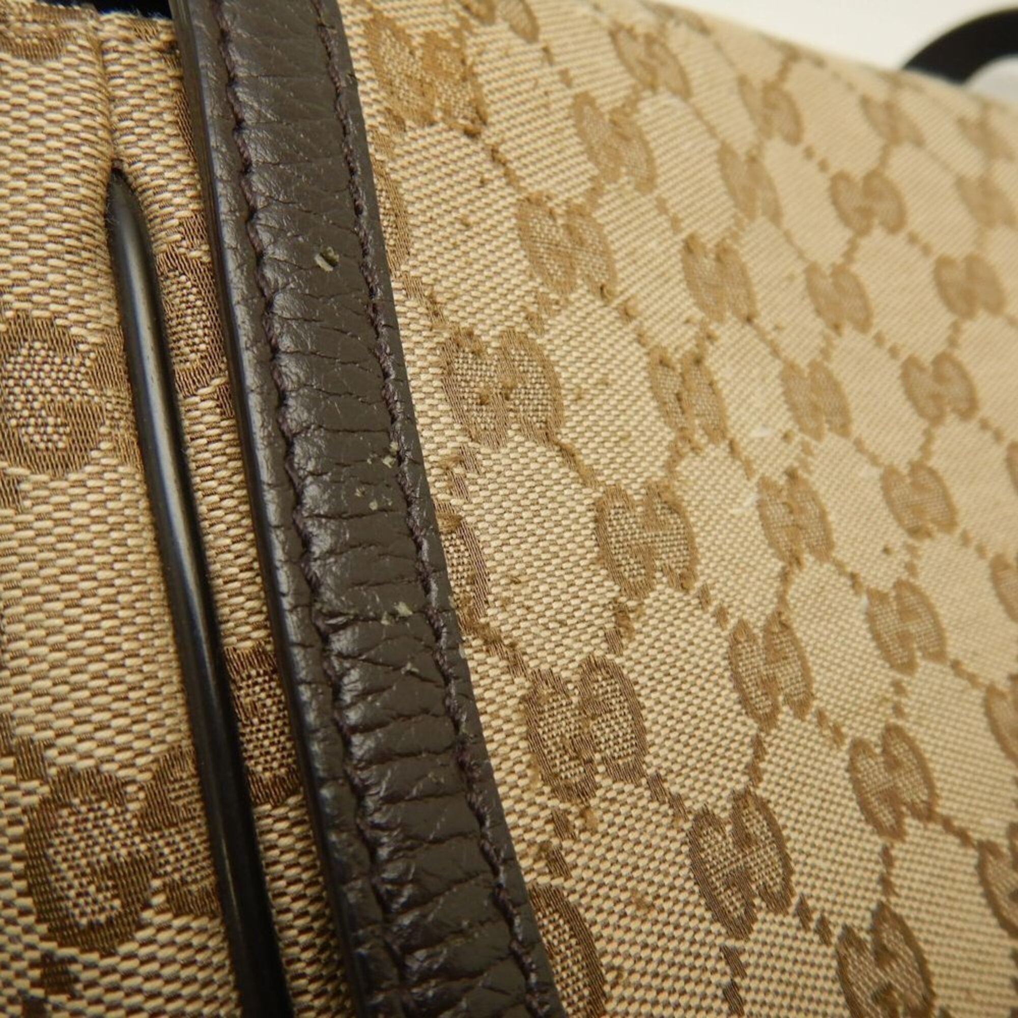 Gucci Gg Canvas Beige Gg Canvas Leather Shoulder Bag (Pre-Owned)