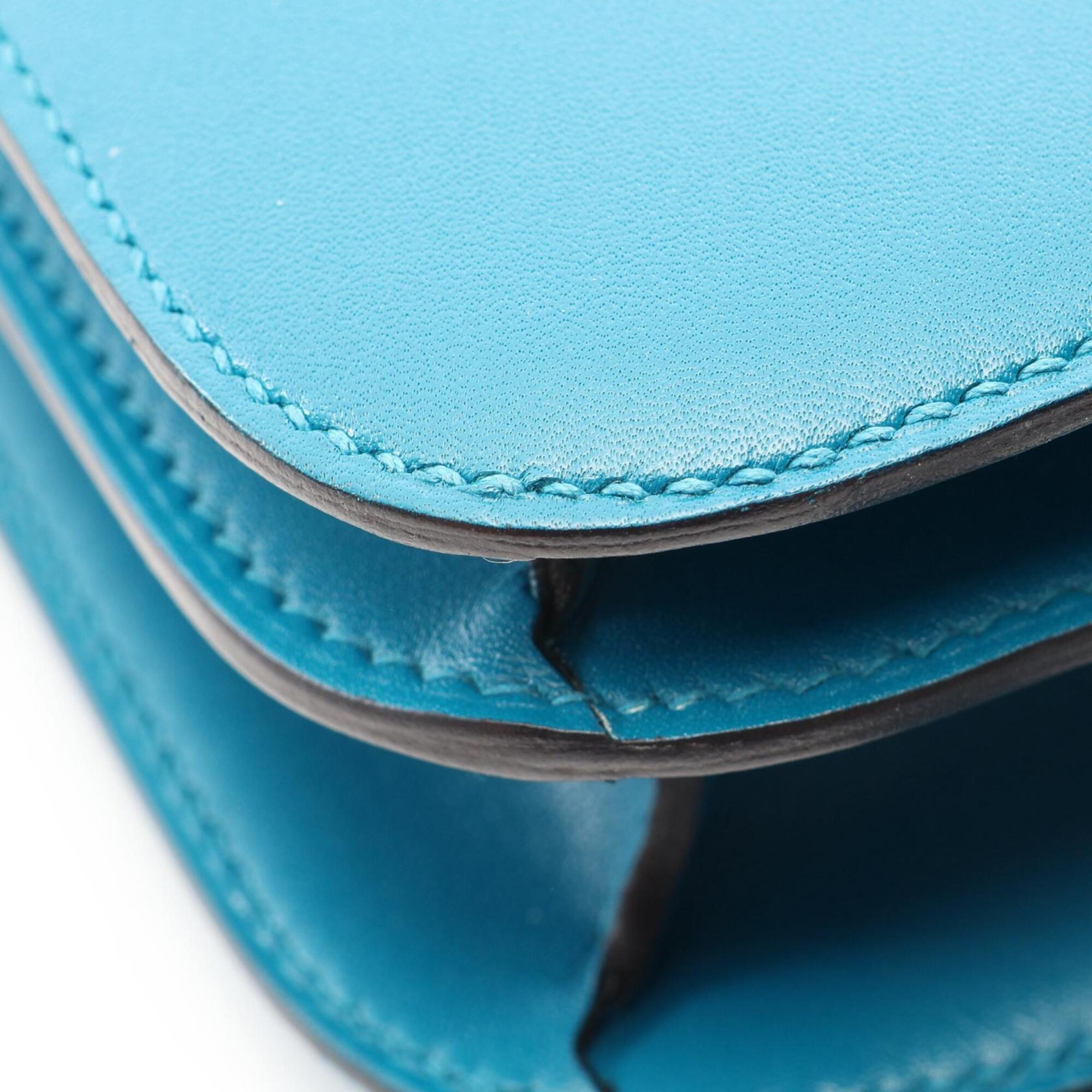 Hermes Blue Tadelakt Leather Handbag Shoulder Bag (Pre-Owned)