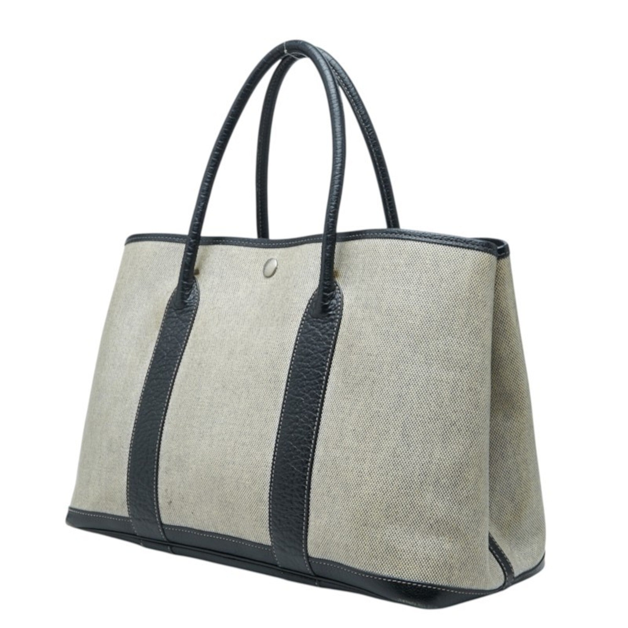 Hermes Beige Black Toile H Negonda Leather Handbag Tote Bag (Pre-Owned)