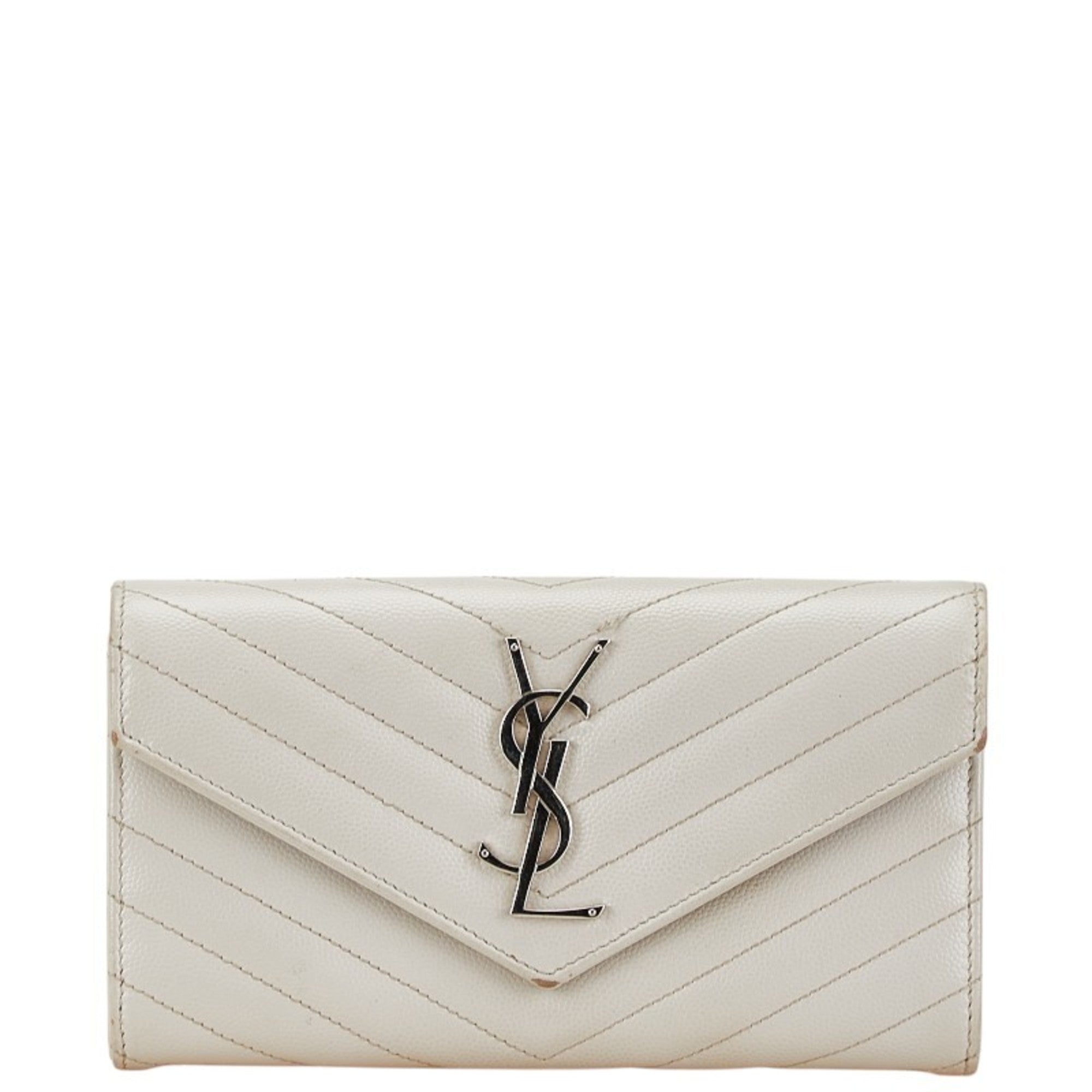 Saint Laurent White Leather Long Wallet (Bi-Fold) (Pre-Owned)