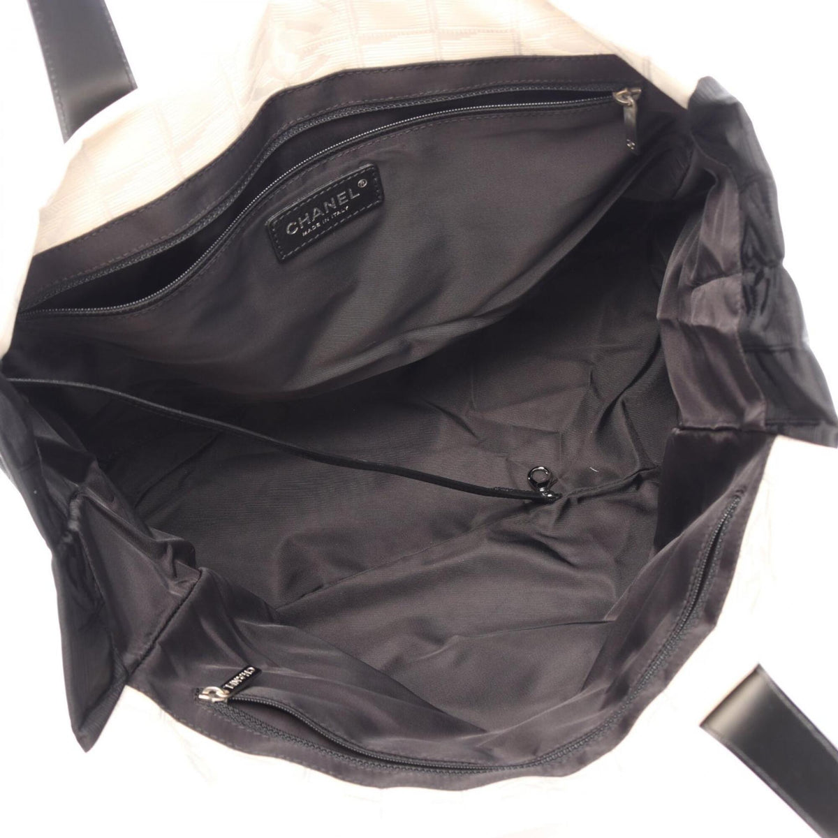 Chanel Black White Leather Nylon Canvas Handbag Tote Bag (Pre-Owned)