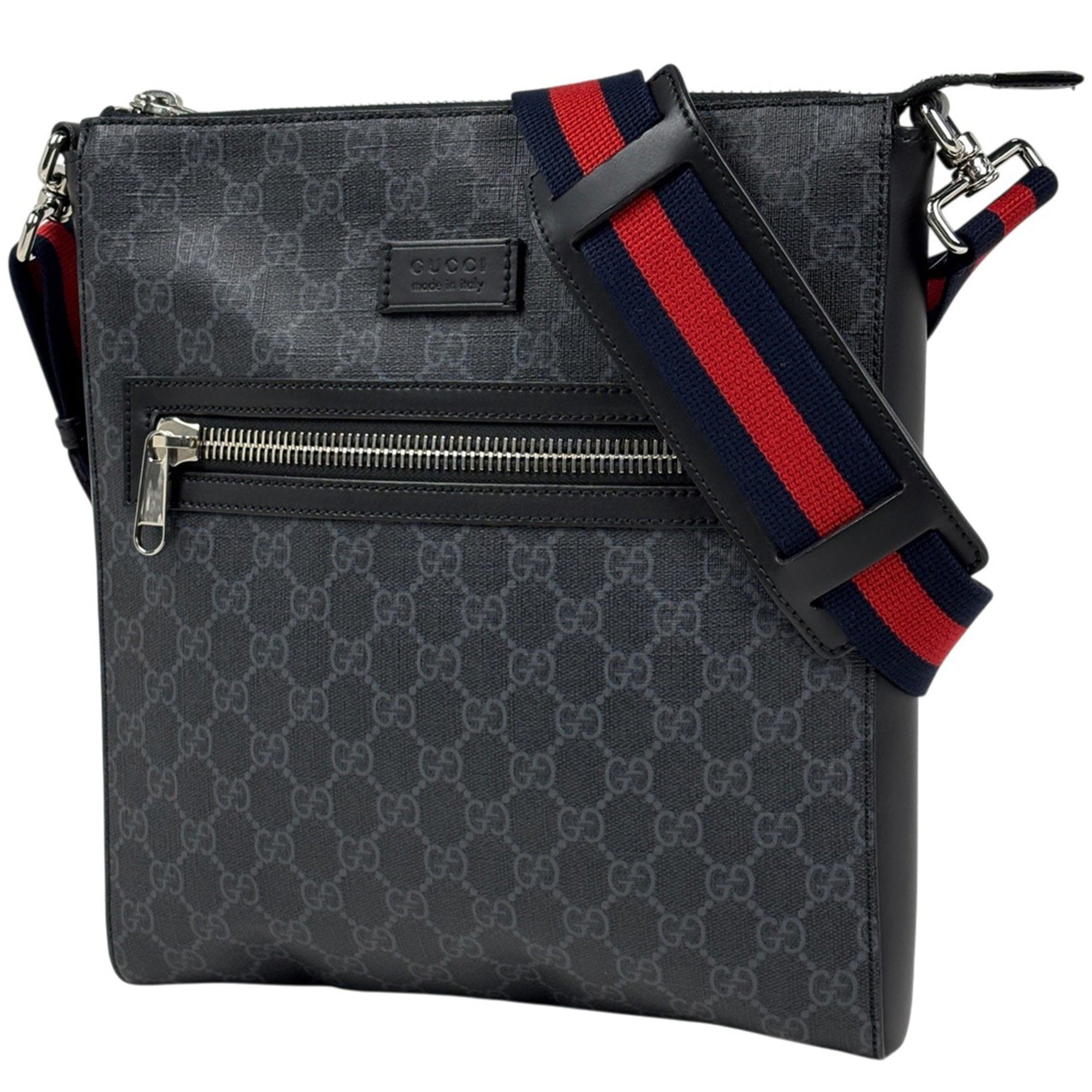 Gucci Sherry Line Black Coated Canvas Leather Shoulder Bag (Pre-Owned)