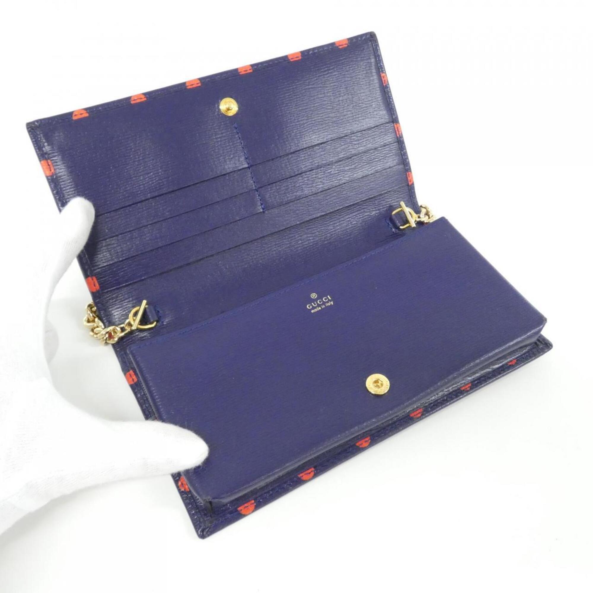 Gucci Blue Red Color Leather Chain/Shoulder Wallet (Pre-Owned)