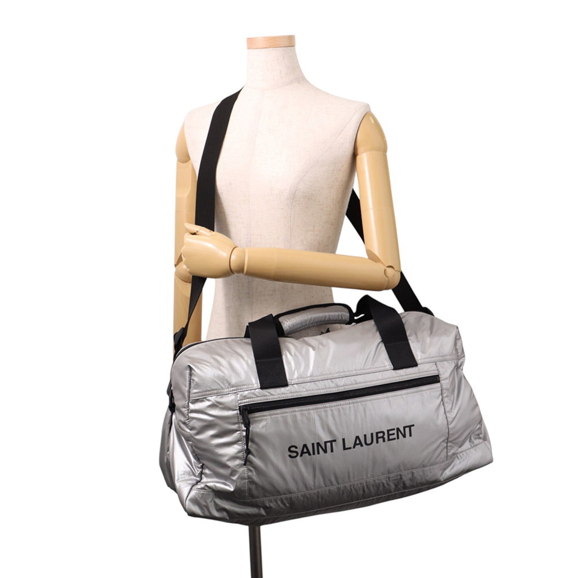 Saint Laurent Black Silver Nylon Canvas Boston Bag (Pre-Owned)