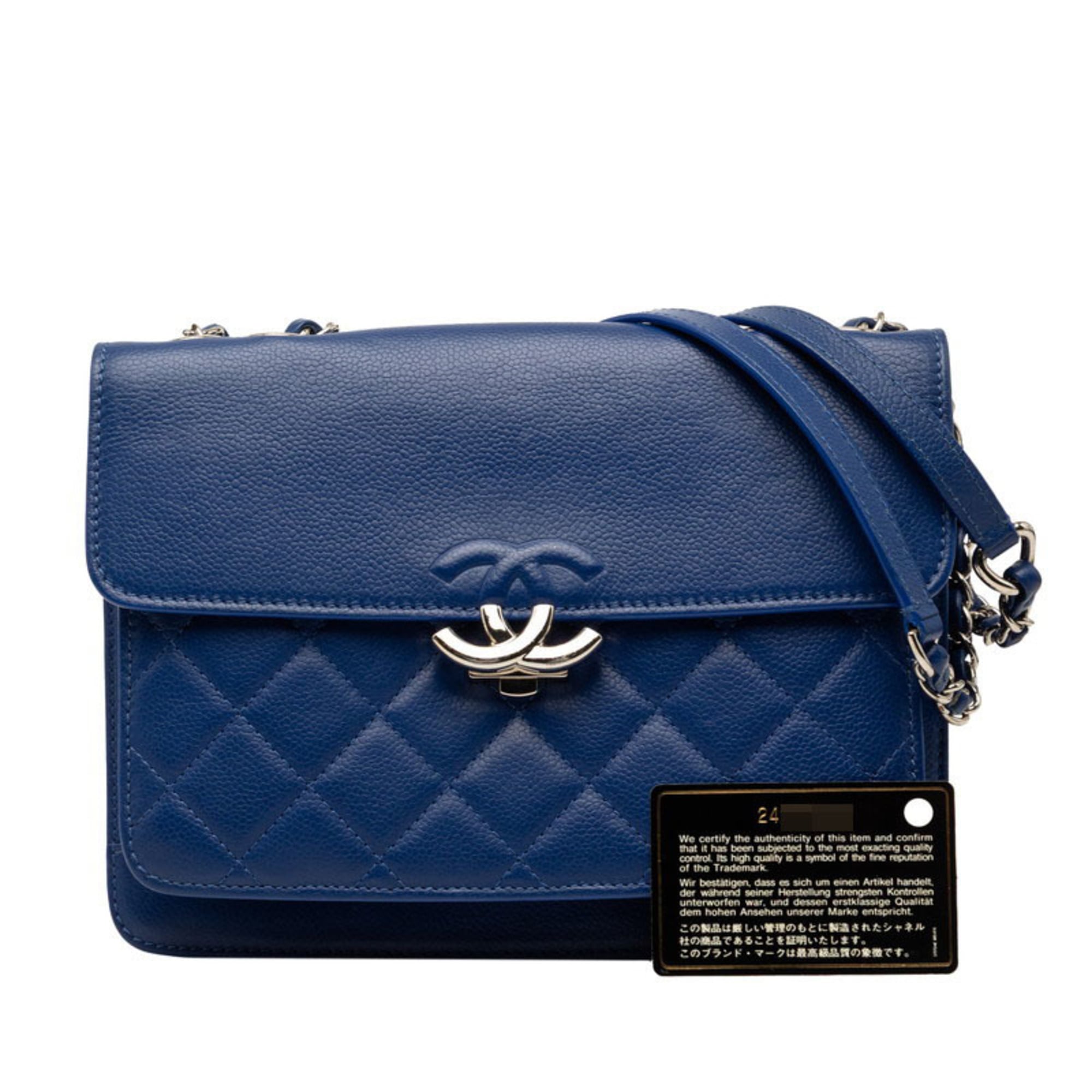 Chanel Blue Grained Calfskin Shoulder Bag (Pre-Owned)