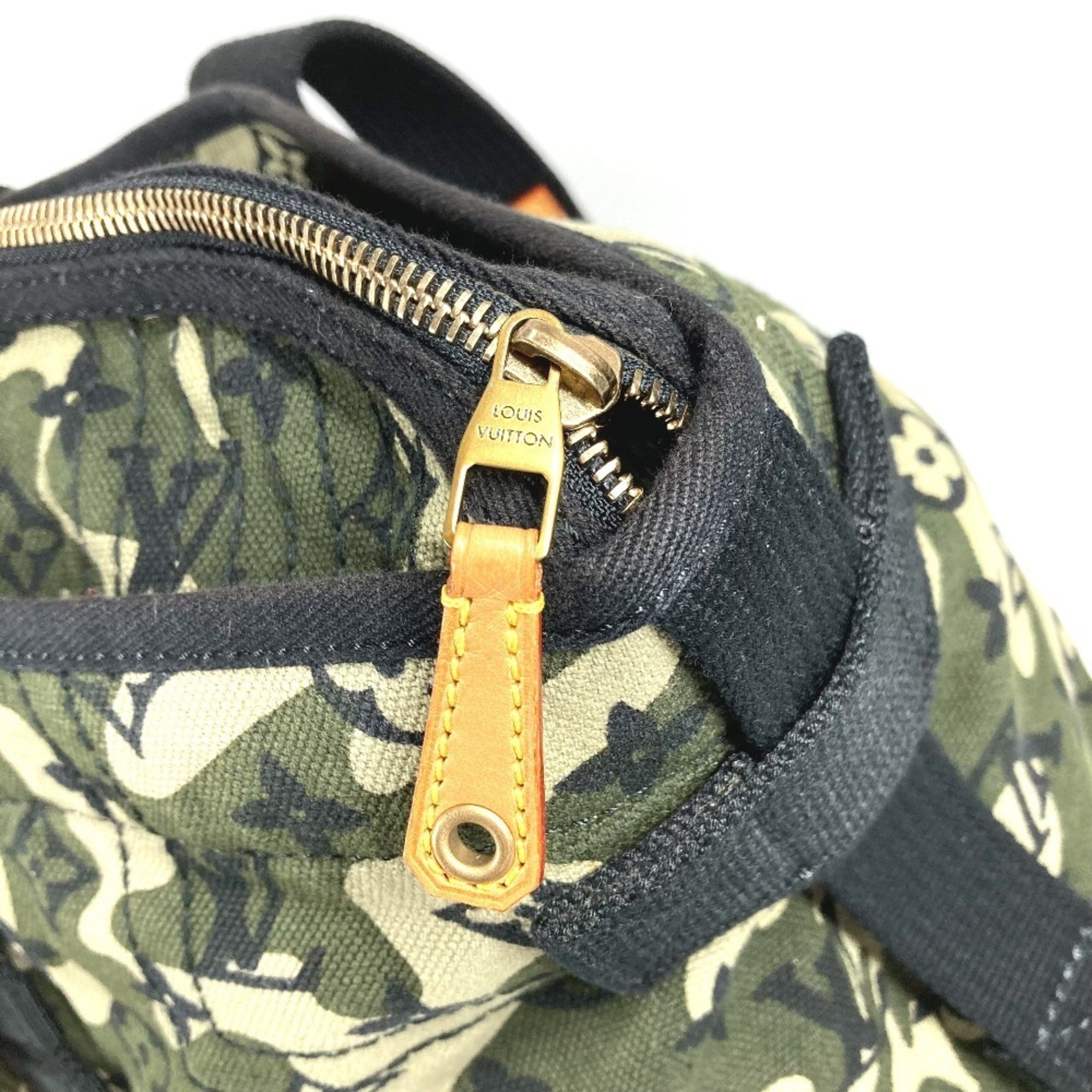 Louis Vuitton Black Green Leather Canvas Boston Bag Shoulder Bag Tote Bag (Pre-Owned)