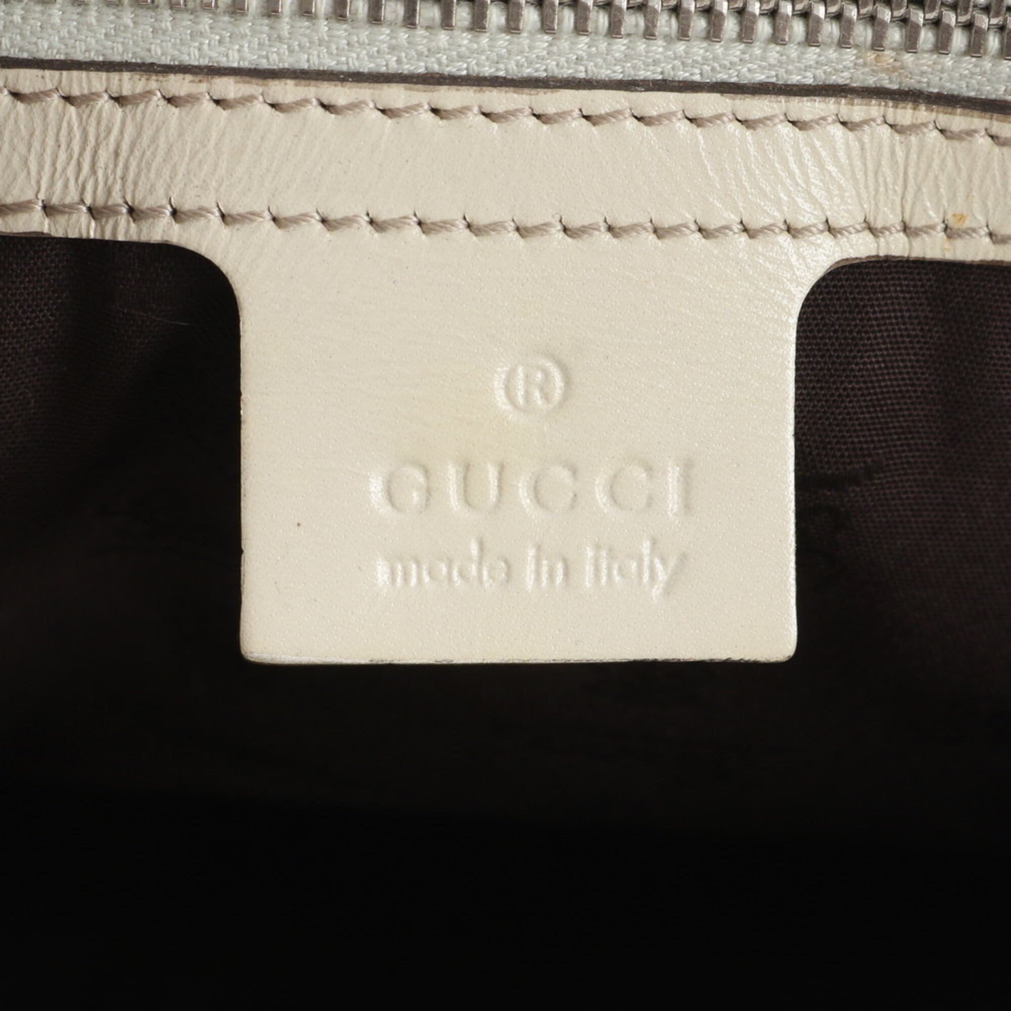Gucci Beige White Leather Canvas Handbag Shoulder Bag Tote Bag (Pre-Owned)