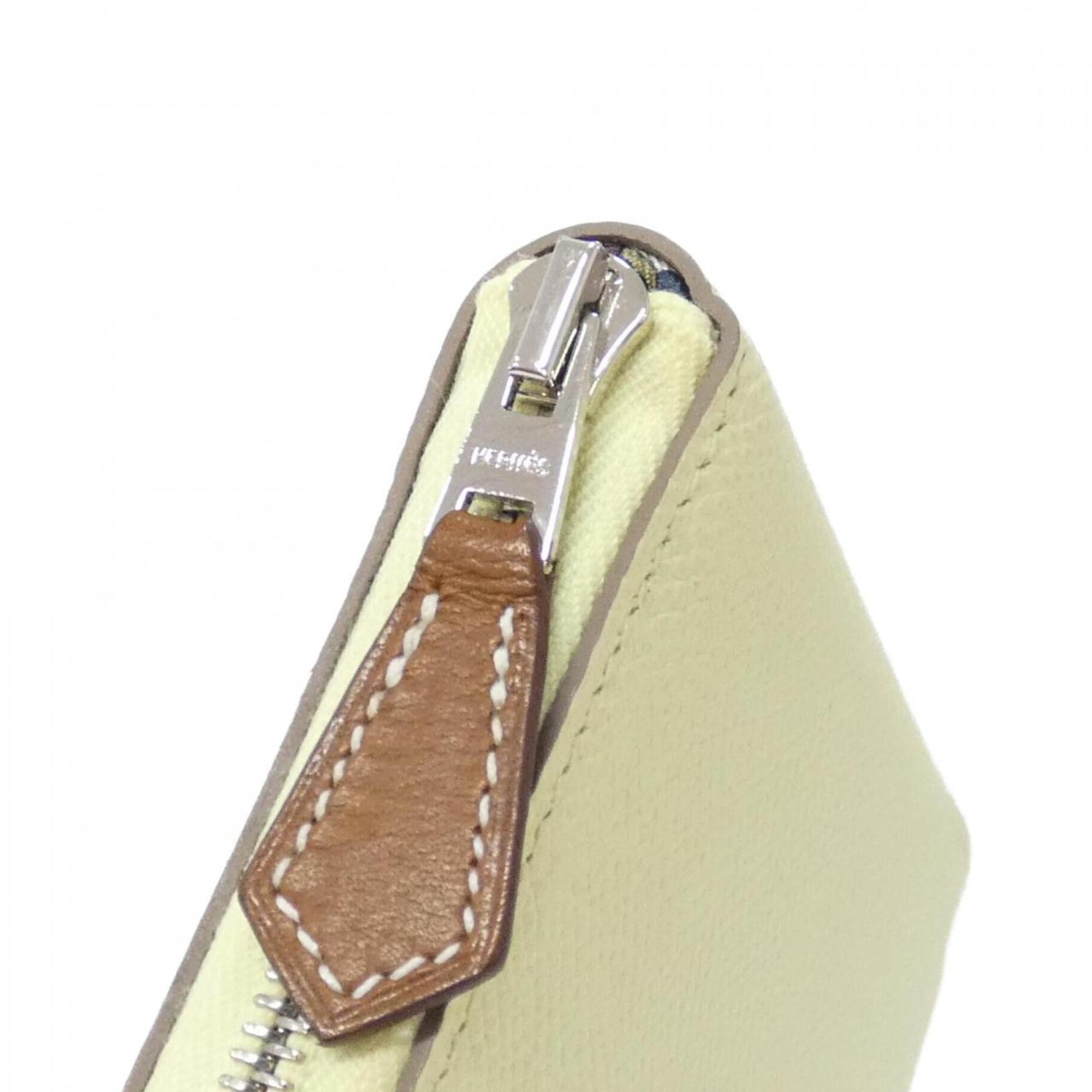 Hermes Beige Jaune Epsom Leather Silk Wallet (Bi-Fold) (Pre-Owned)