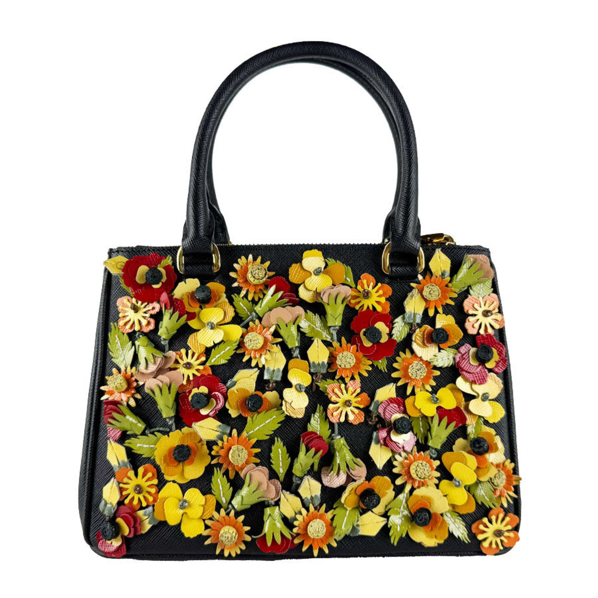Prada Black Multi-Color Patent Leather Leather Handbag Shoulder Bag (Pre-Owned)