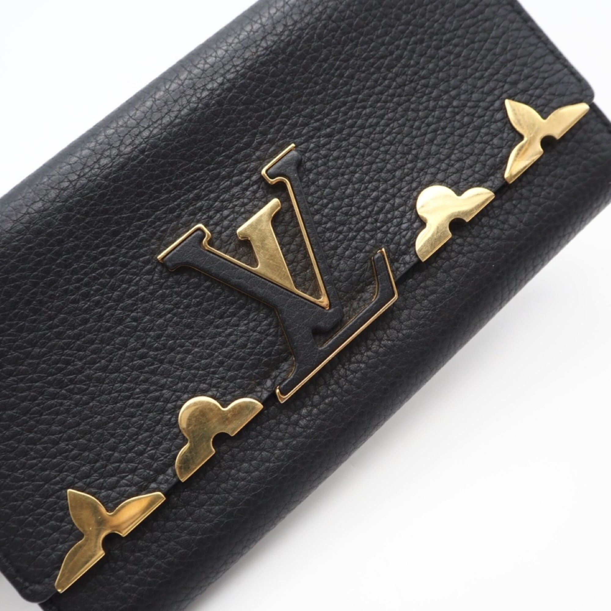 Louis Vuitton Black Leather Long Wallet (Bi-Fold) (Pre-Owned)