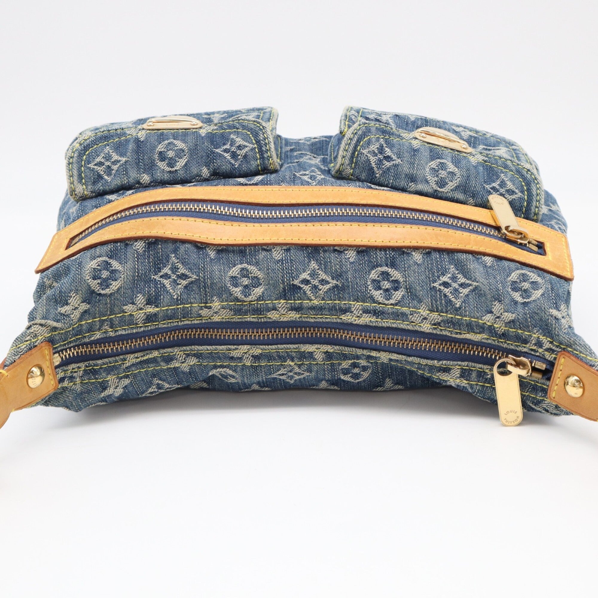 Louis Vuitton Monogram Denim Beige Blue Cotton Leather Shoulder Bag (Pre-Owned)