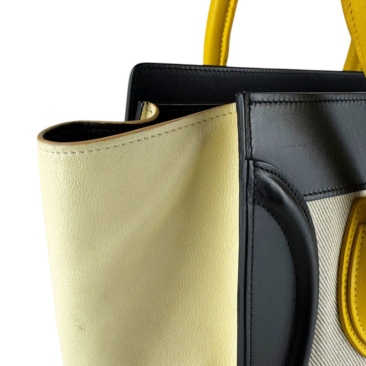 Celine Black Cream Yellow Leather Canvas Handbag (Pre-Owned)