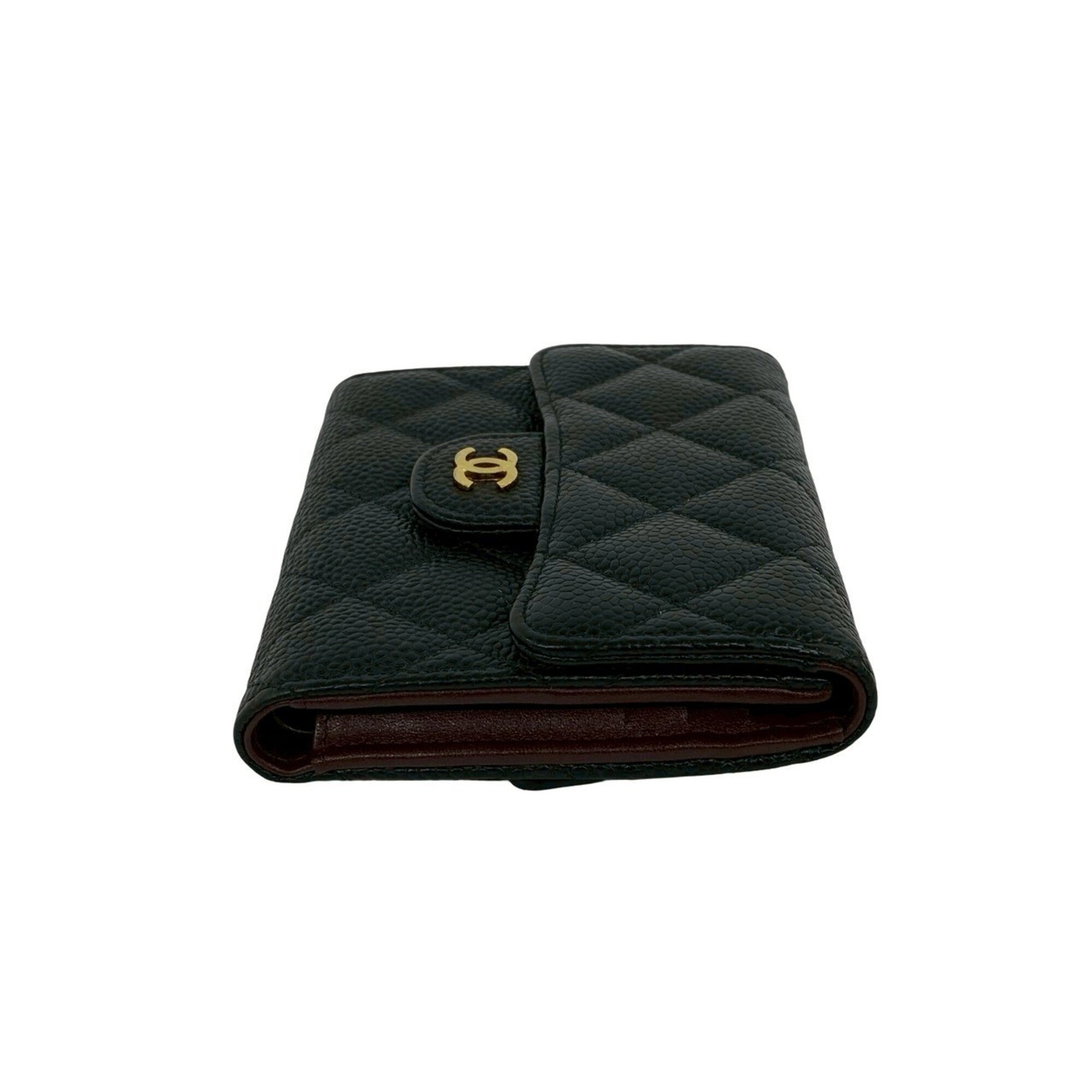 Chanel Black Grained Calfskin Wallet (Tri-Fold) (Pre-Owned)