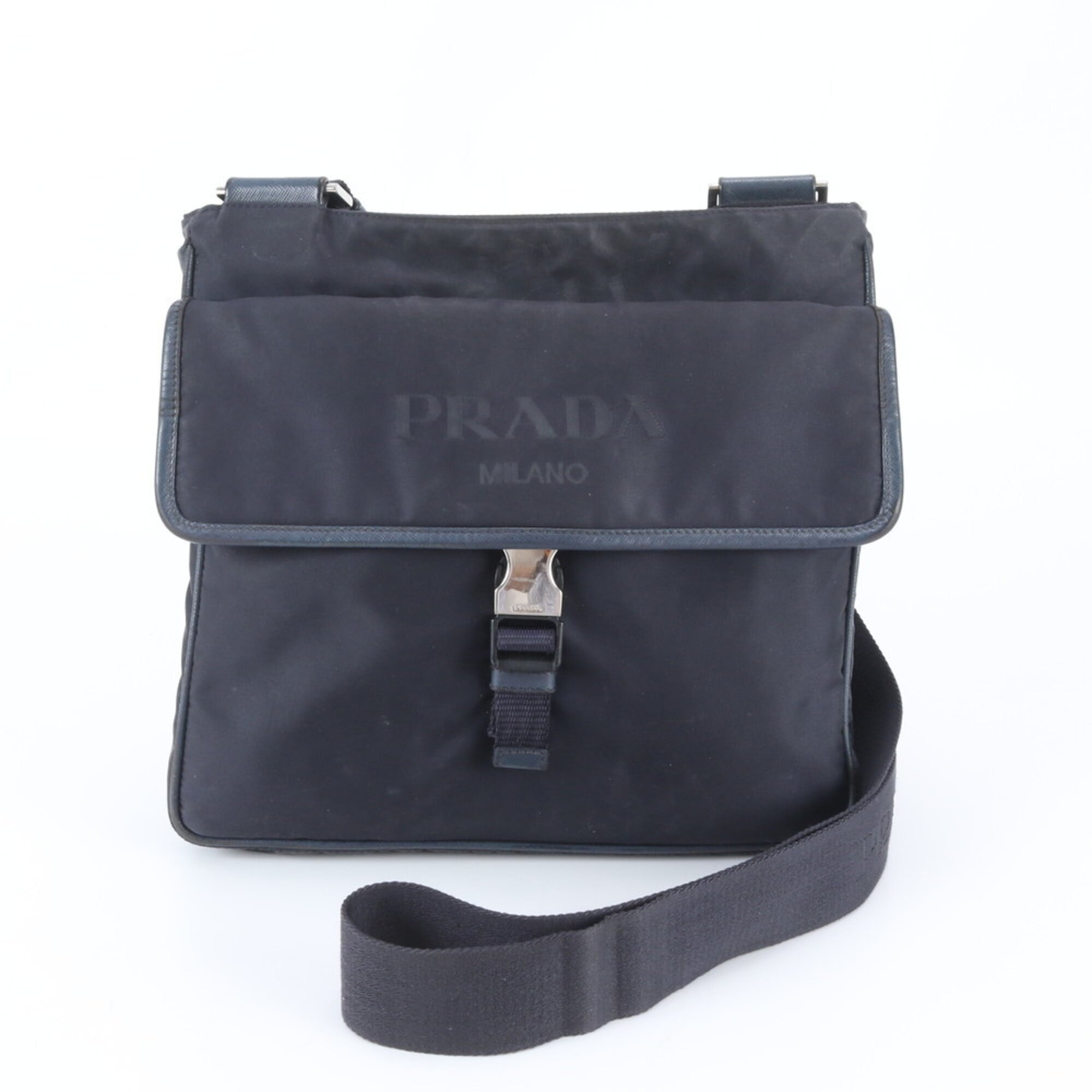 Prada Navy Nylon Leather Shoulder Bag (Pre-Owned)